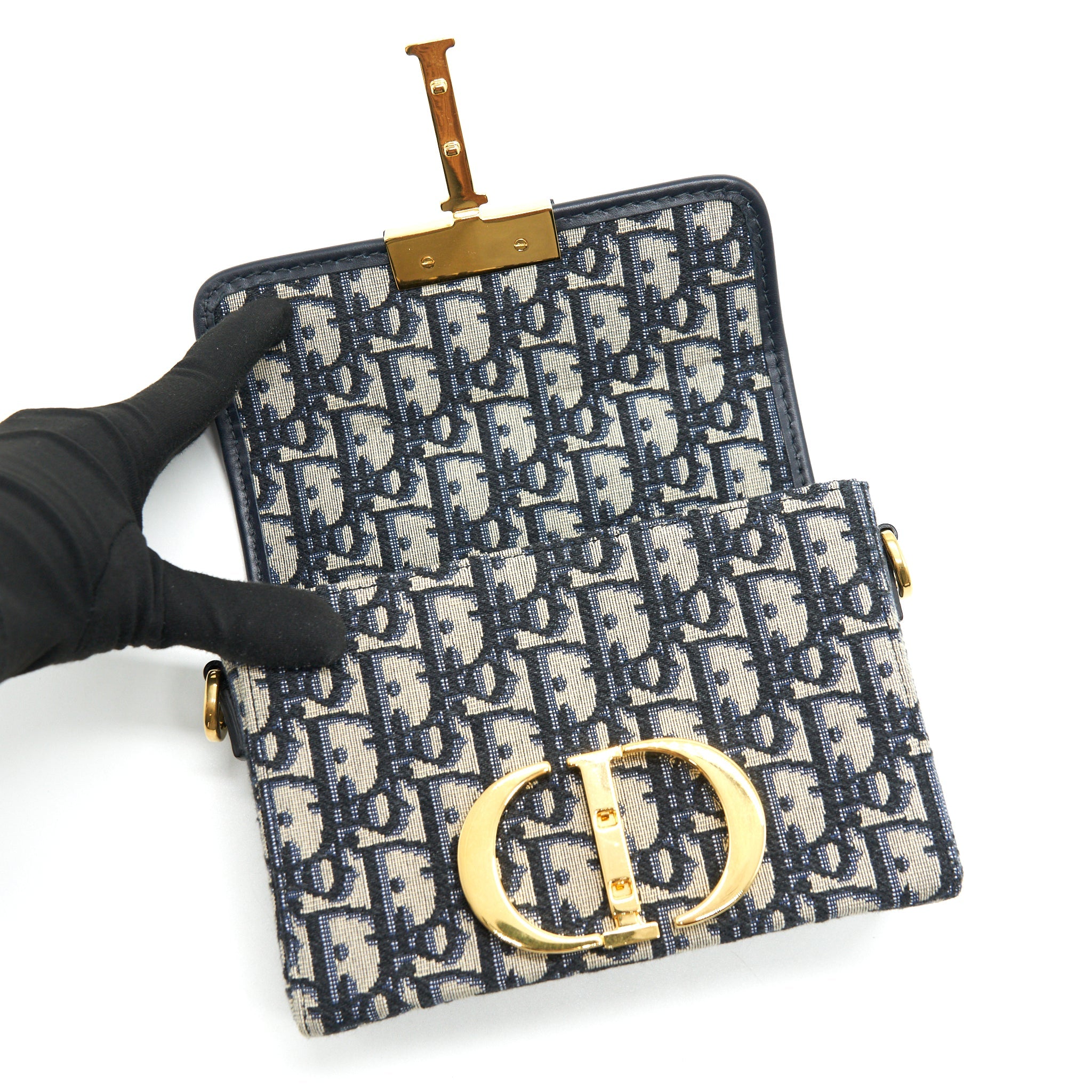 CHRISTIAN DIOR 30 MONTAIGNE BOX BAG OBLIQUE CANVAS BLUE
