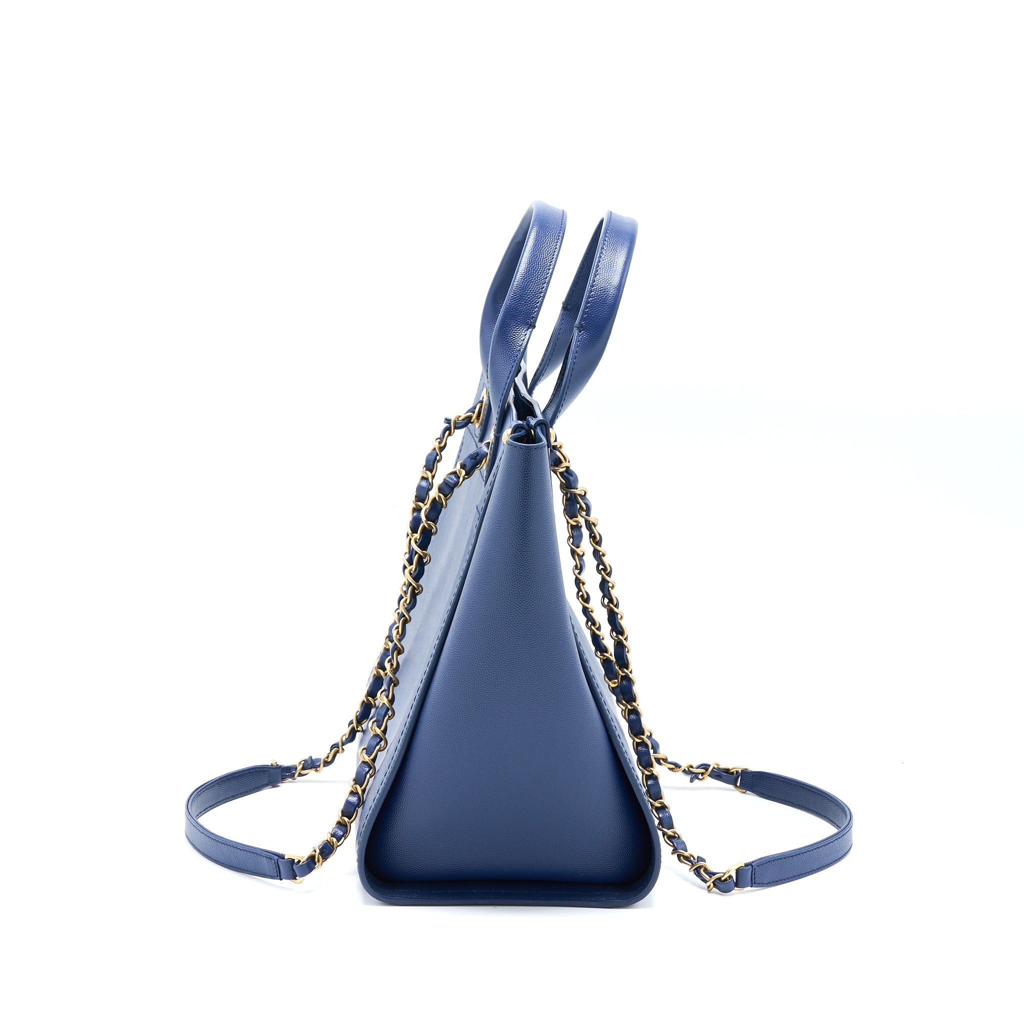 CHANEL DEAUVILLE TOTE BAG GRAINED CALFSKIN NAVY GHW