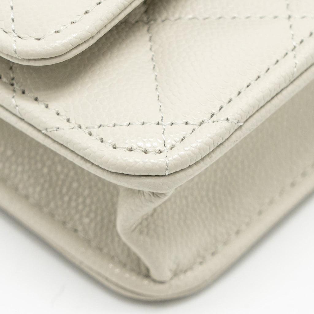 CHANEL CLASSIC WALLET ON CHAIN CAVIAR CREAMY WHITE LGHW(MICROCHIP)