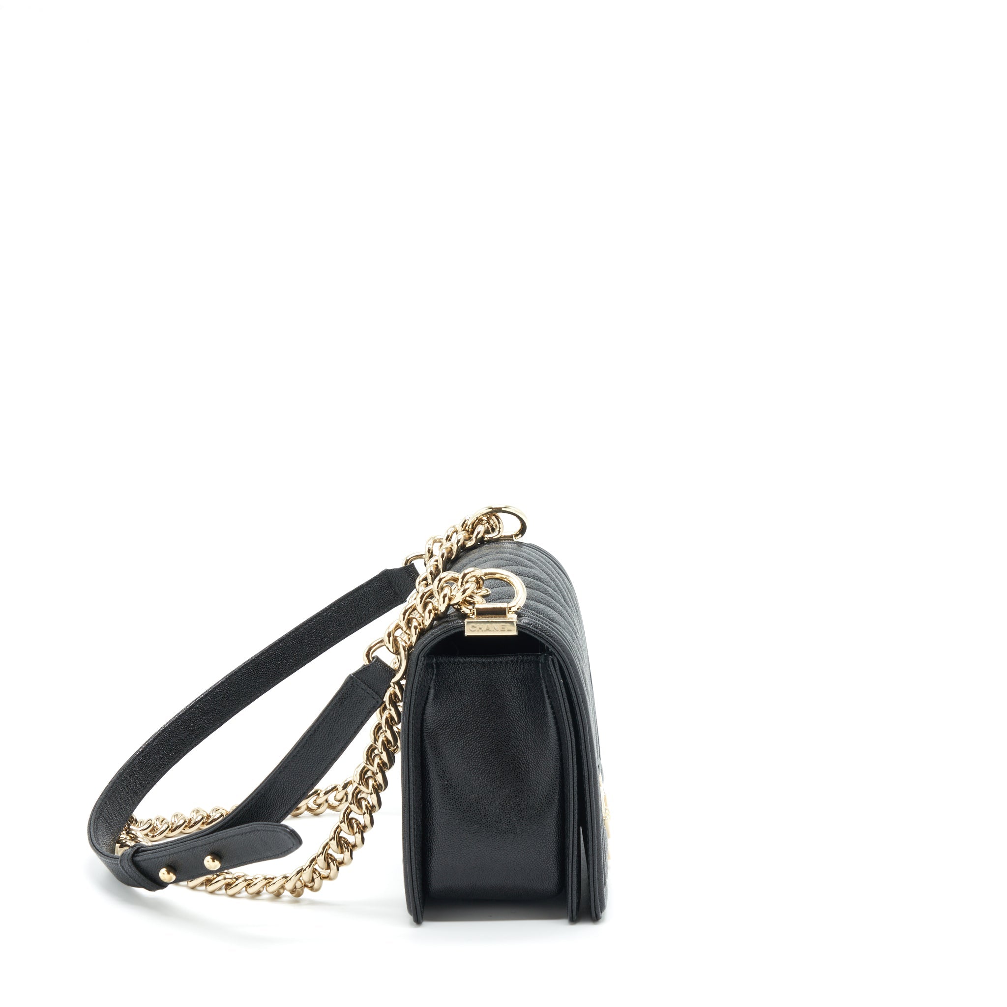 CHANEL MEDIUM BOY CHEVRON CAVIAR BLACK LGHW