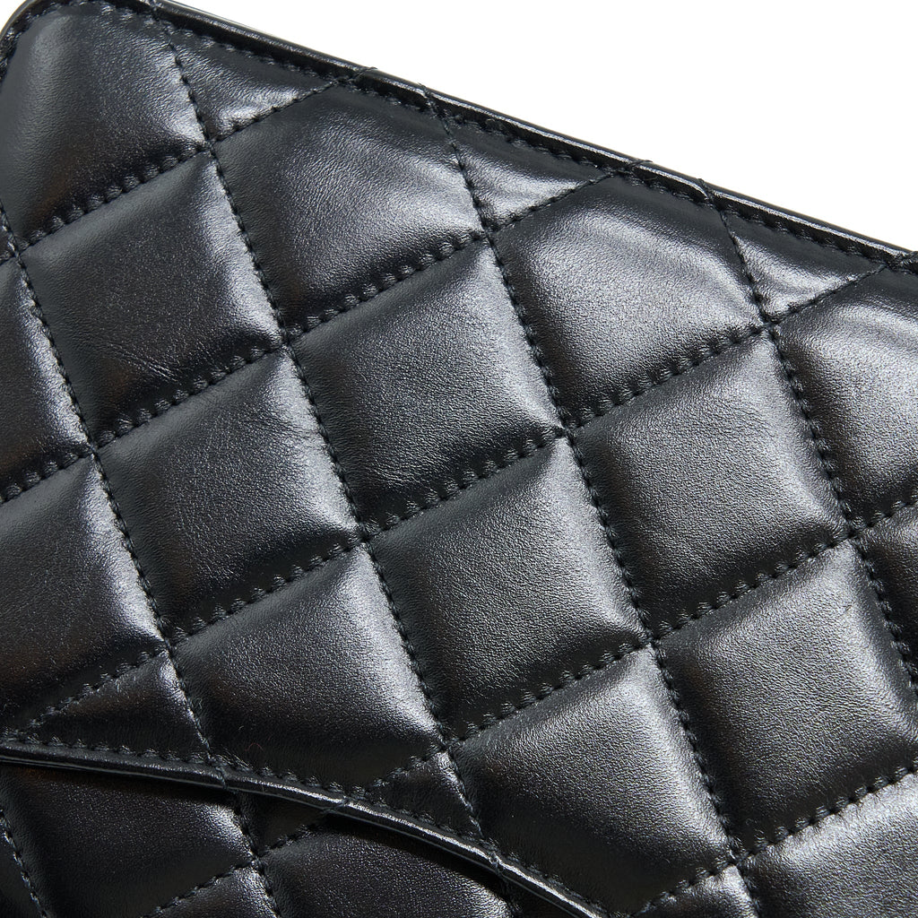 CHANEL 23P FLAP BAG WITH TOP HANDLE SHINY CALFSKIN BLACK GHW (MICROCHIP)
