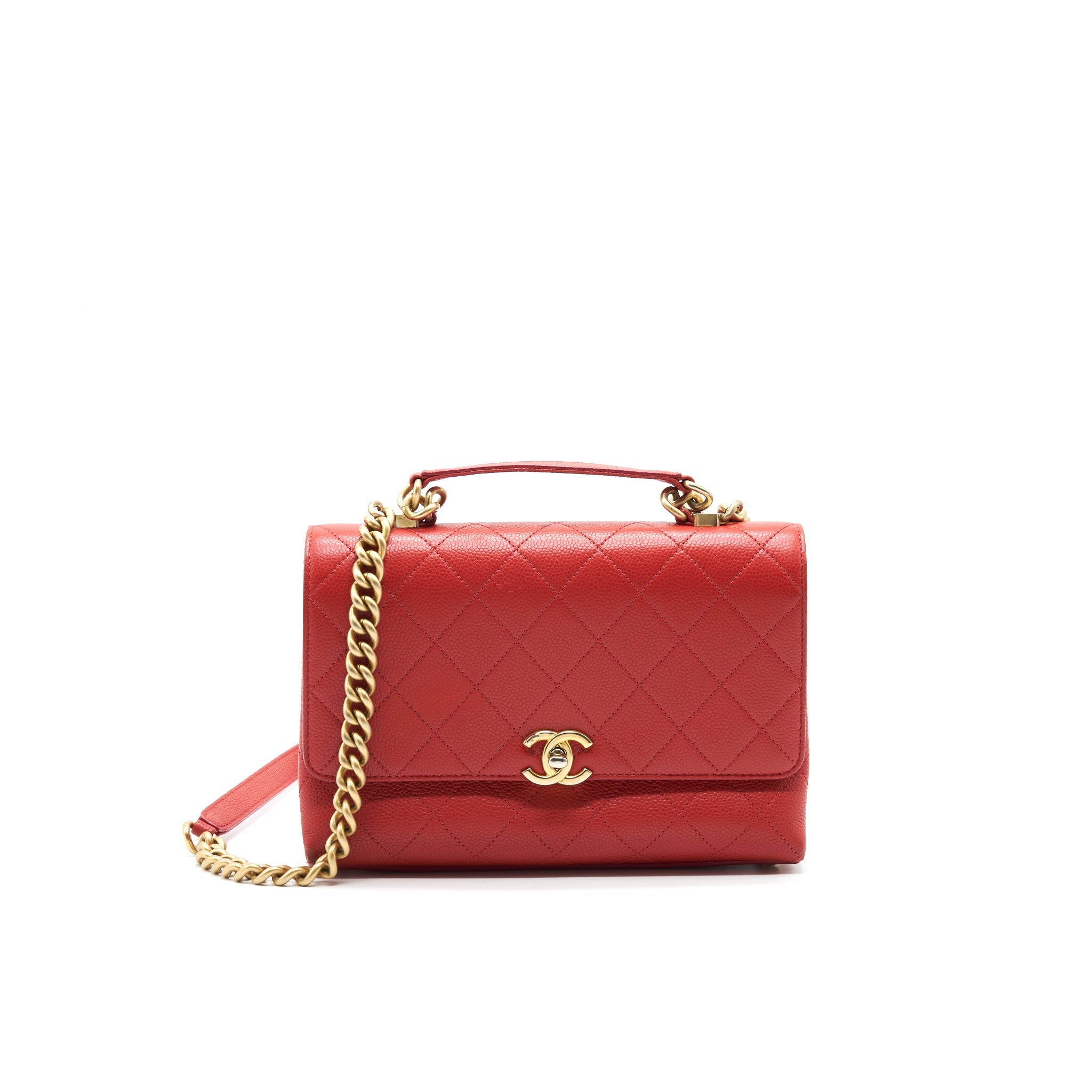 CHANEL FLAP SHOULDER BAG WITH CHAIN CAVIAR IN RED GHW