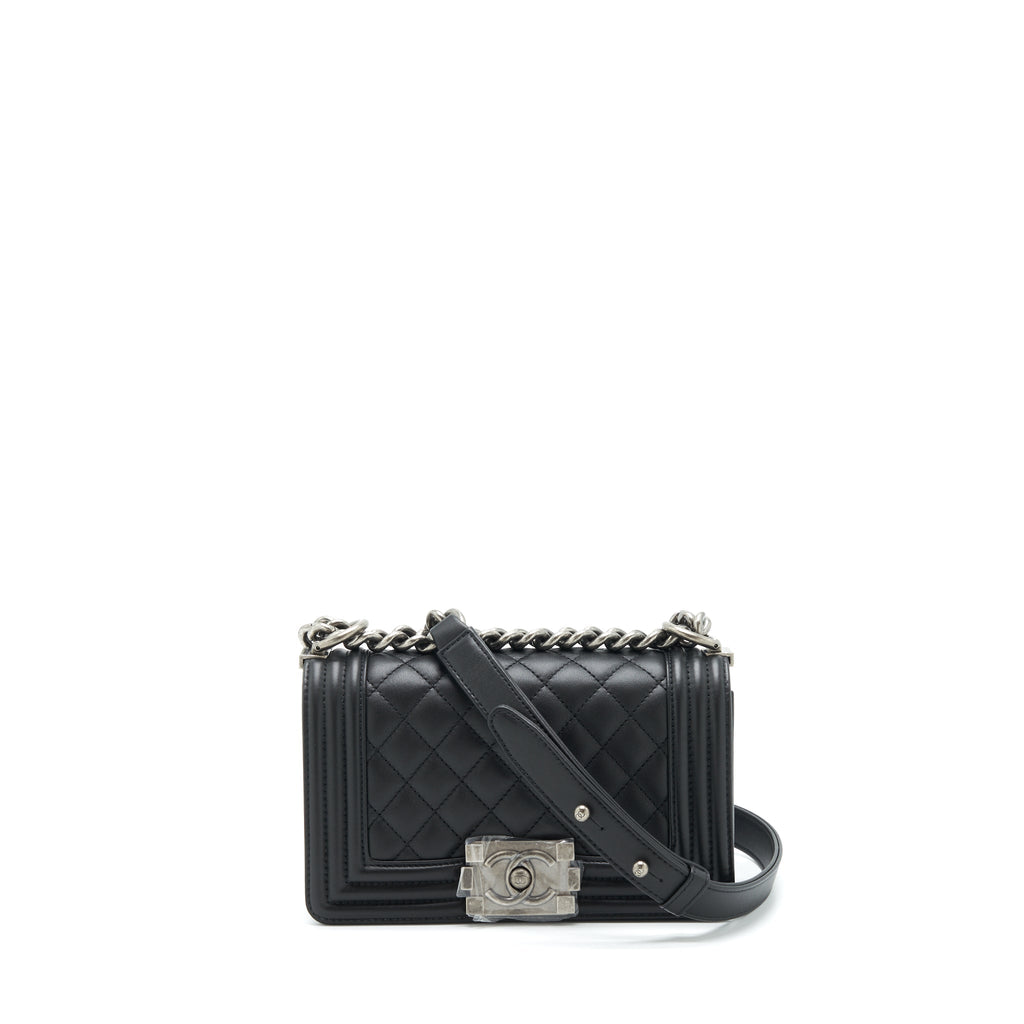 CHANEL SMALL BOY CALFSKIN BLACK RUTHENIUM SLIVER HARDWARE