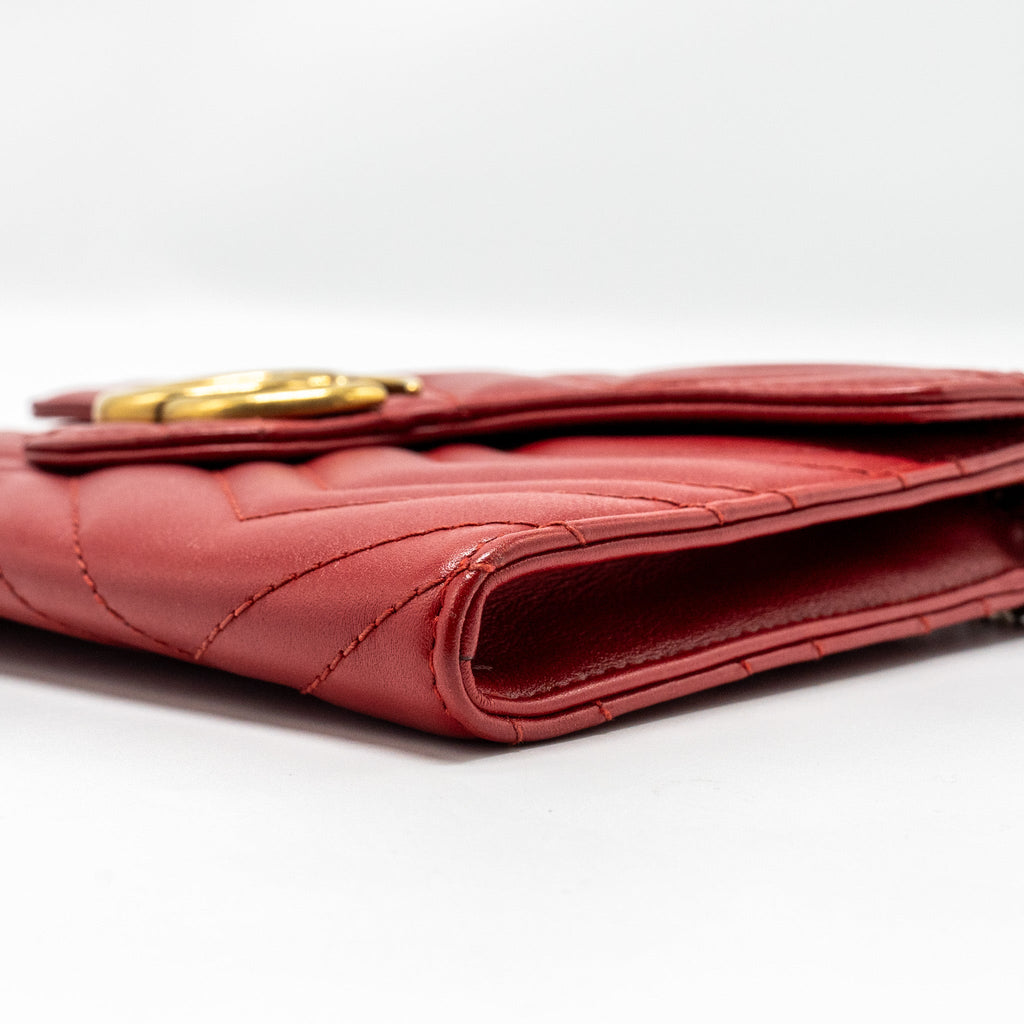 GUCCI MARMONT FLAP WALLET WITH CHAIN CALFSKIN RED GHW