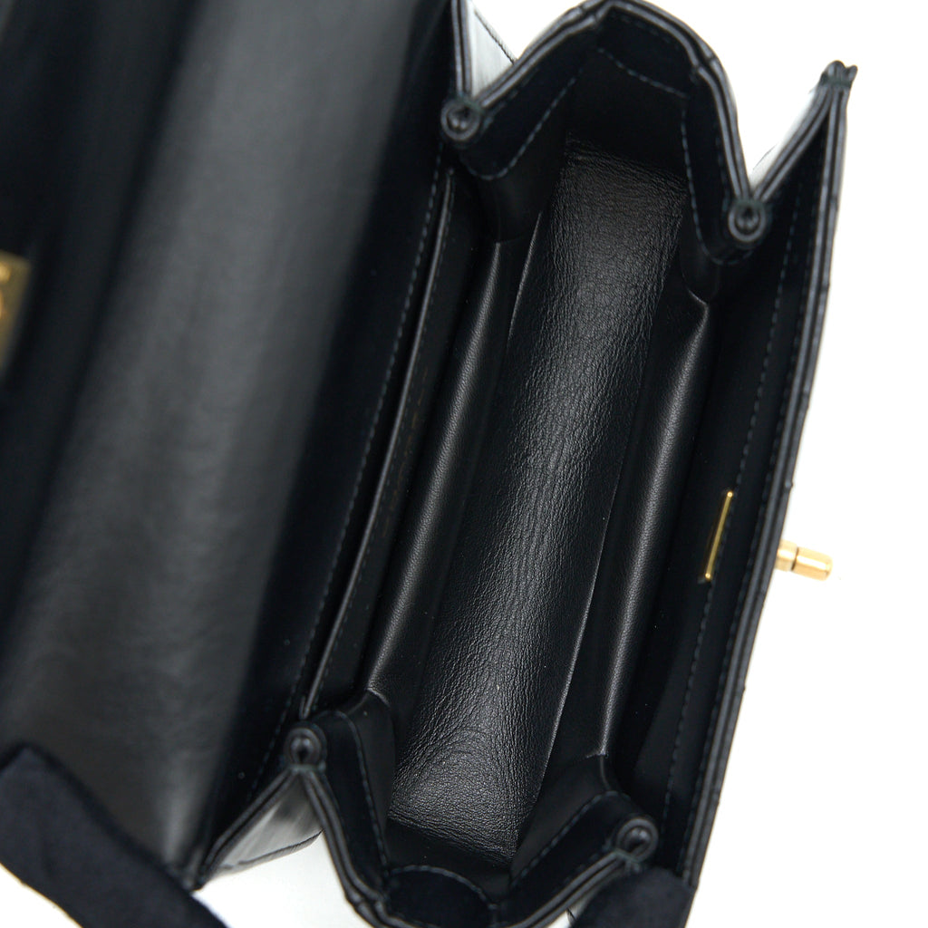 CHANEL 23P FLAP BAG WITH TOP HANDLE SHINY CALFSKIN BLACK GHW (MICROCHIP)