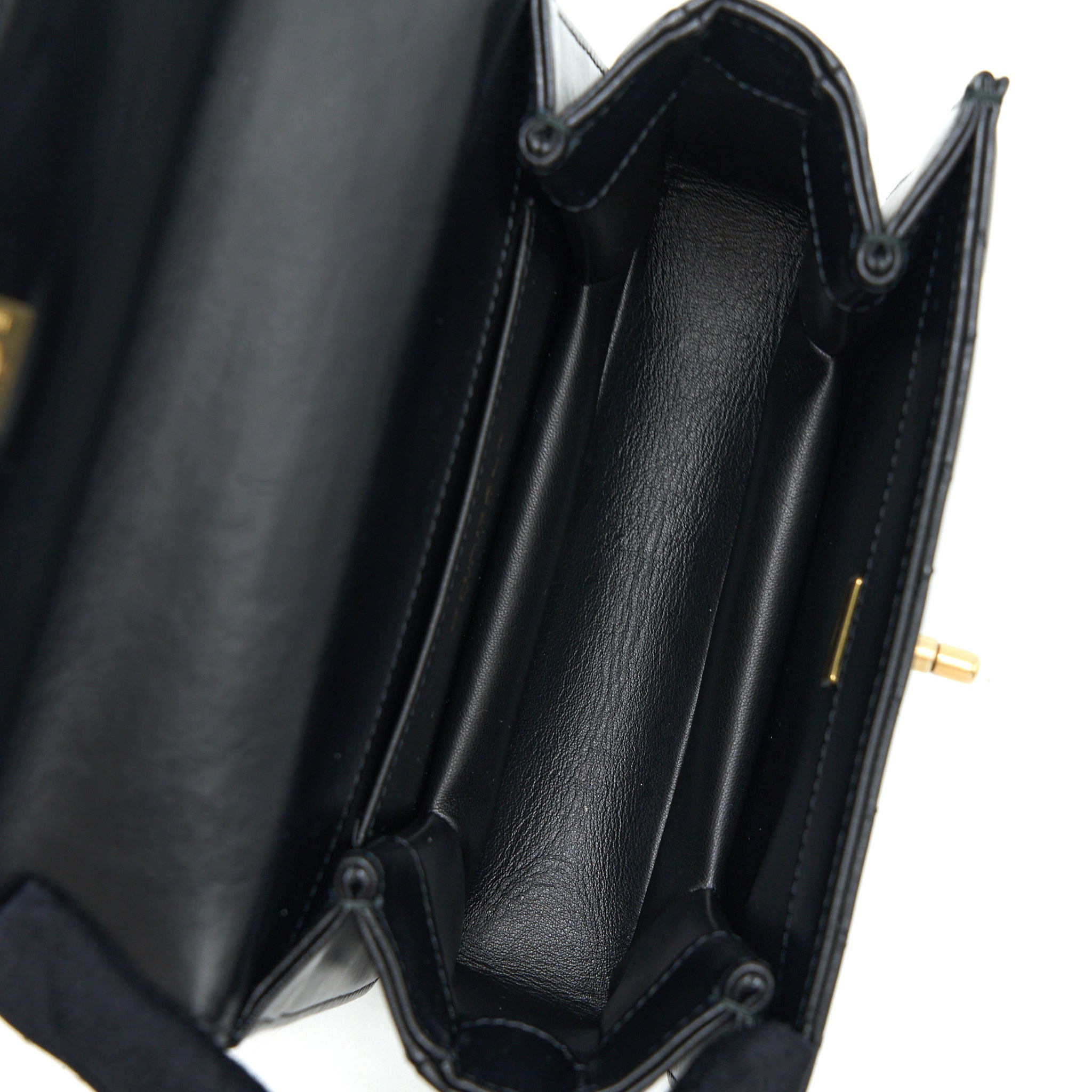 CHANEL 23P FLAP BAG WITH TOP HANDLE SHINY CALFSKIN BLACK GHW (MICROCHIP)