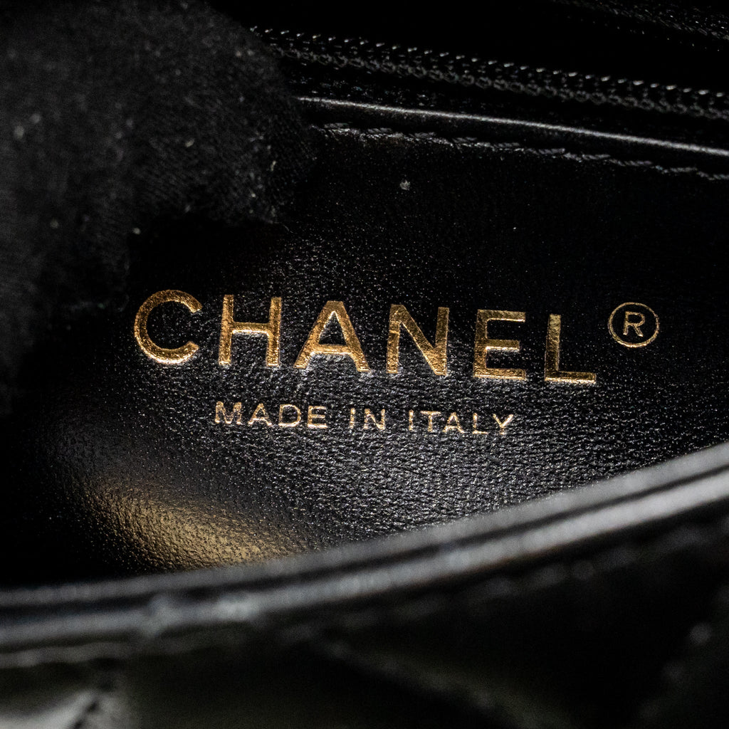 CHANEL TOP HANDLE FLAP BAG SHINY LAMBSKIN BLACK GHW (MICROCHIP)