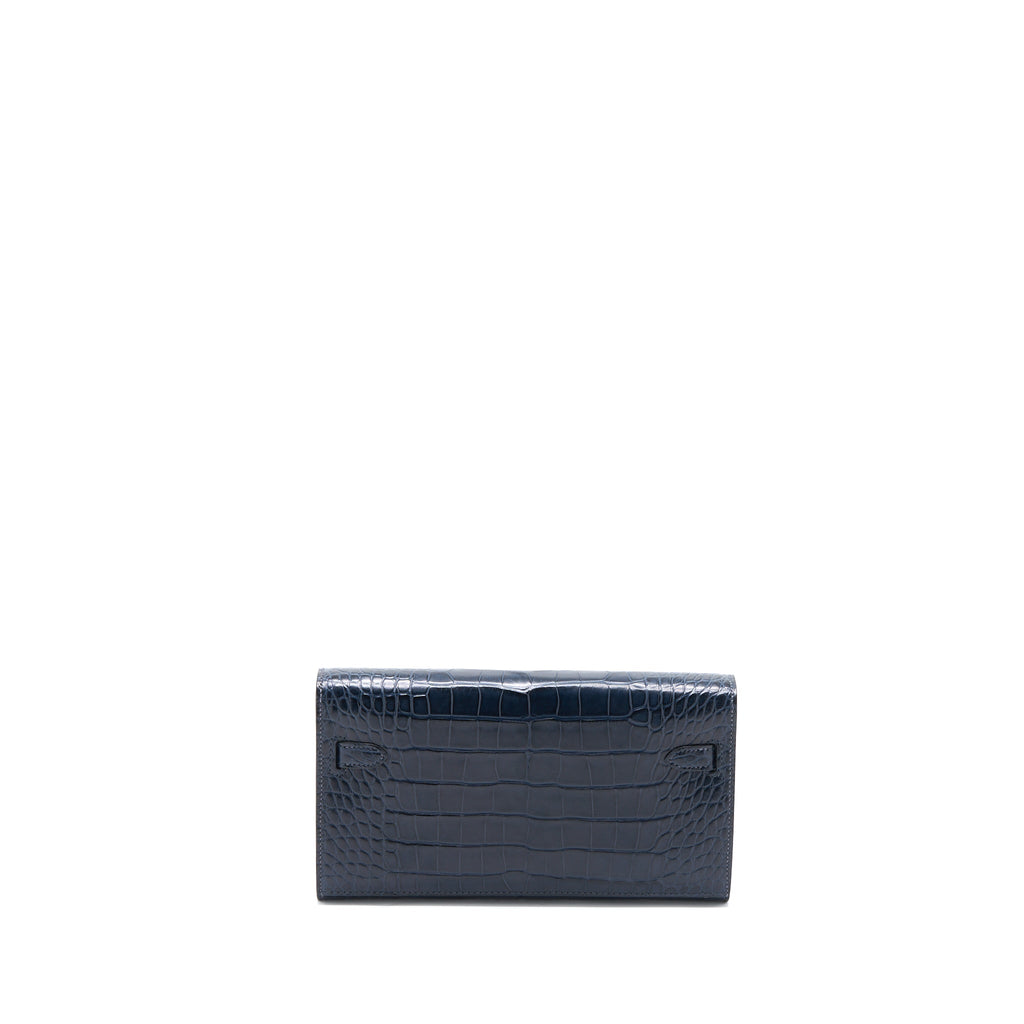 HERMES KELLY TO GO ALLIGATOR MISSISSIPPIENSIS MAT BLUE INDIGO SHW
