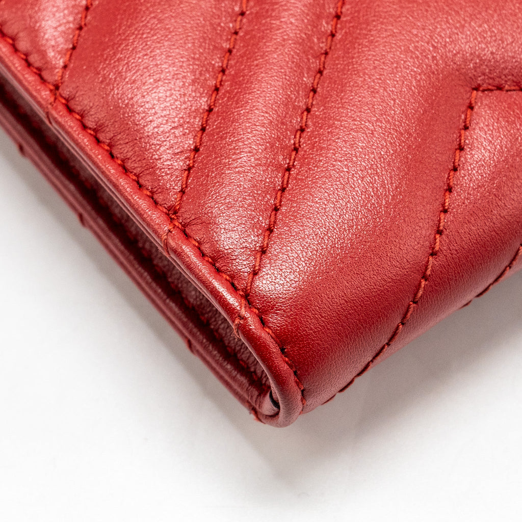 GUCCI MARMONT FLAP WALLET WITH CHAIN CALFSKIN RED GHW