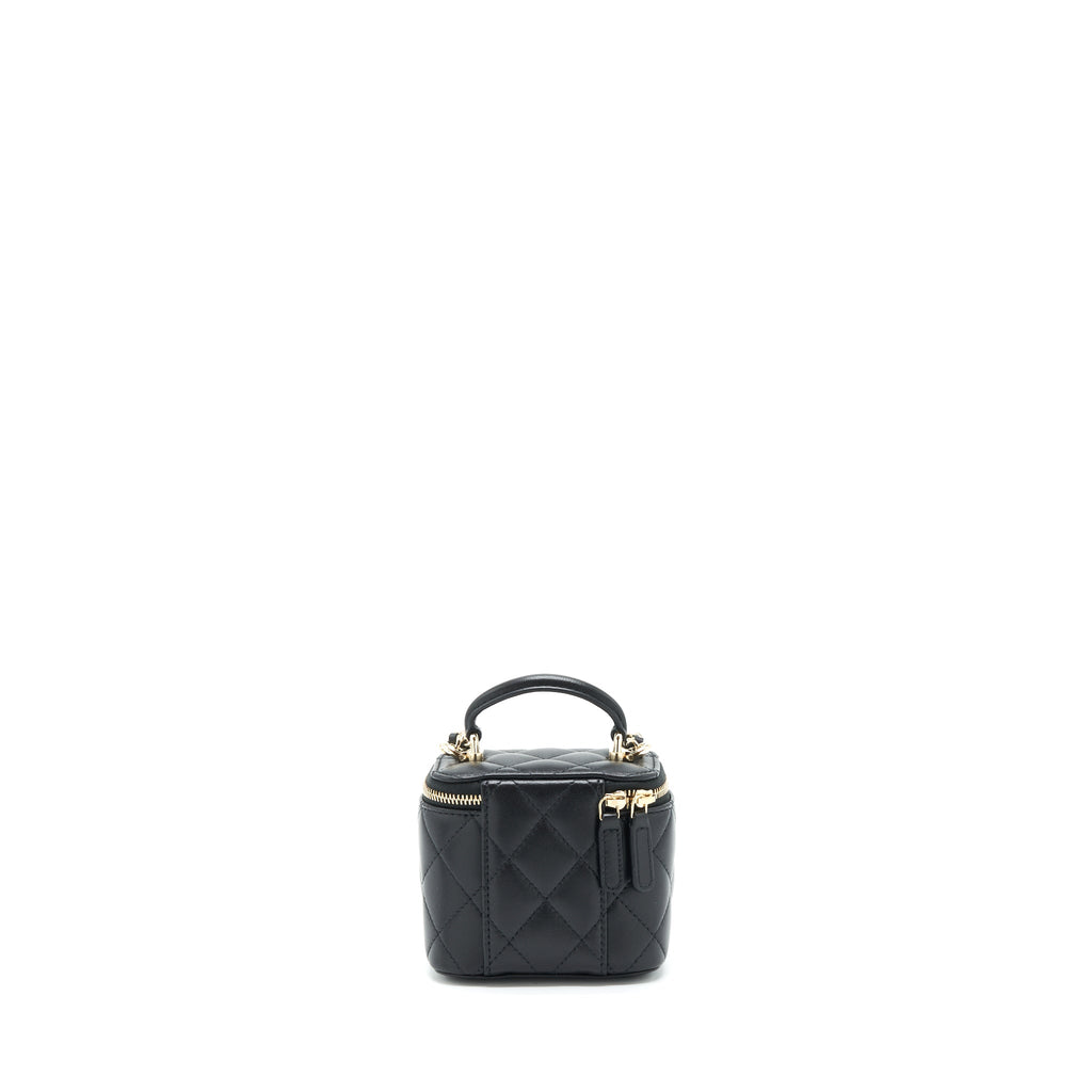 CHANEL 22P TOP HANDLE MINI VANITY WITH CHAIN AND MIRROR LAMBSKIN BLACK LGHW