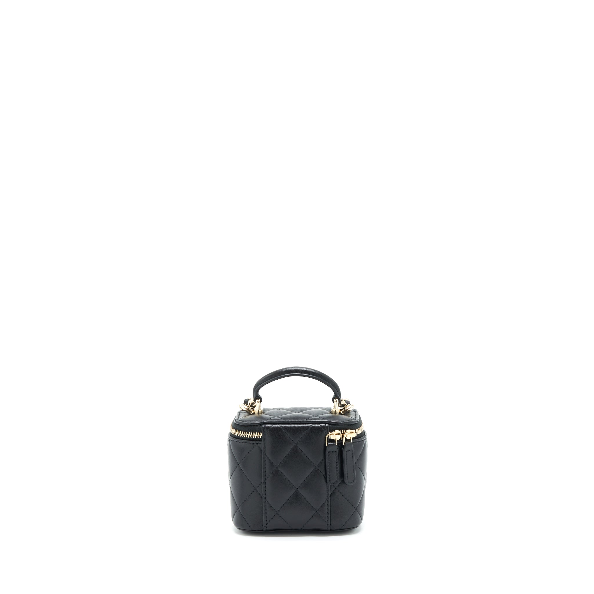 CHANEL 22P TOP HANDLE MINI VANITY WITH CHAIN AND MIRROR LAMBSKIN BLACK LGHW