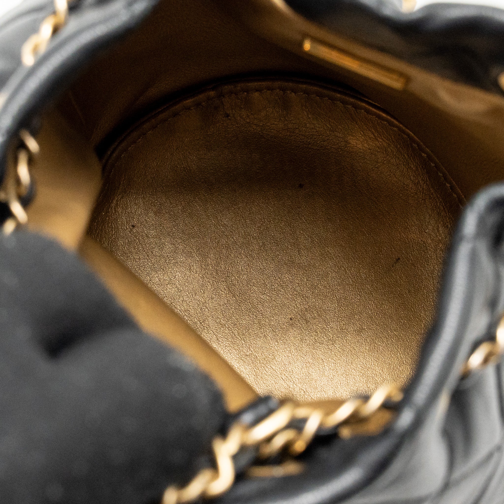 CHANEL PEARL CRUSH MINI BUCKET BAG LAMBSKIN BLACK GHW (MICROCHIP)