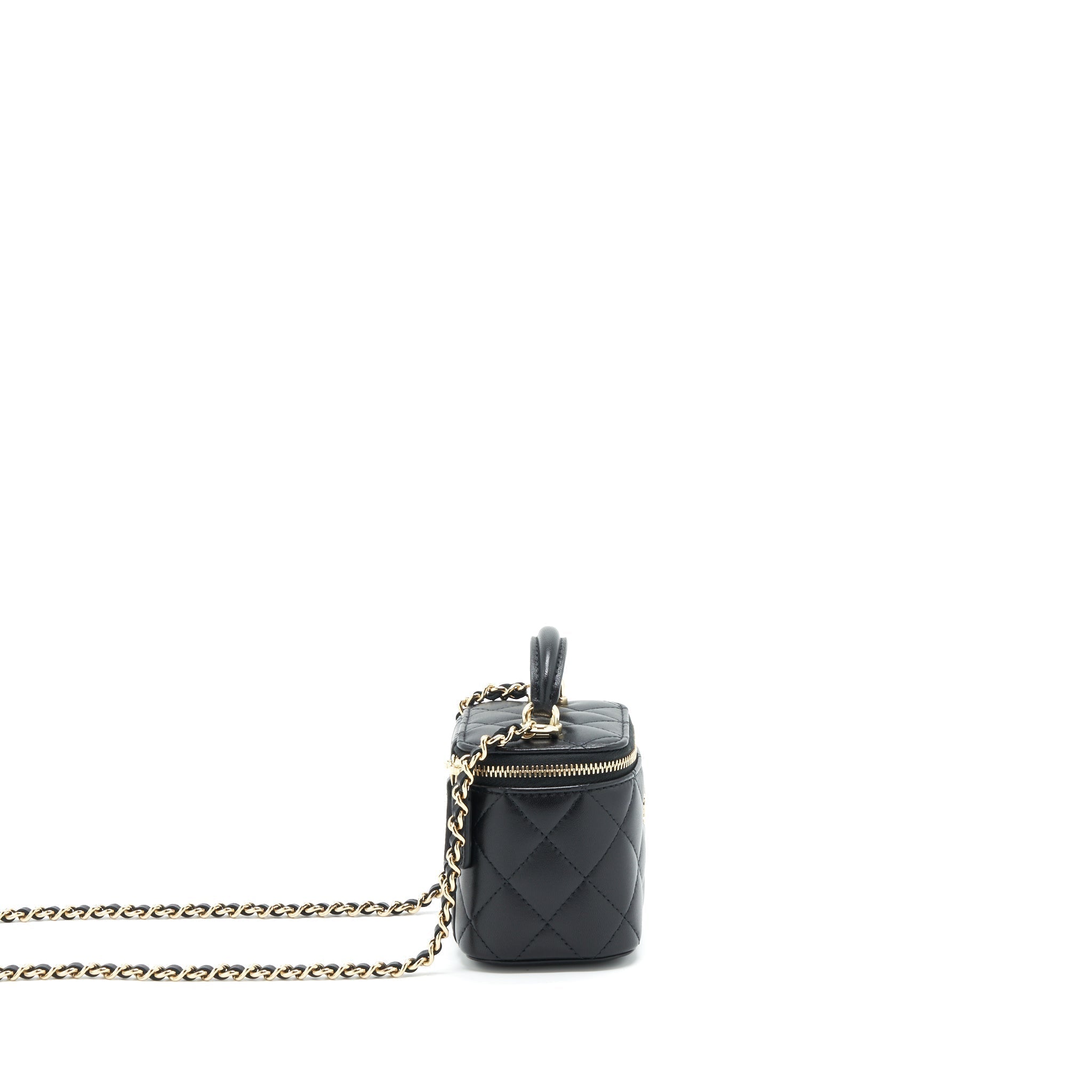 CHANEL 22P TOP HANDLE MINI VANITY WITH CHAIN AND MIRROR LAMBSKIN BLACK LGHW