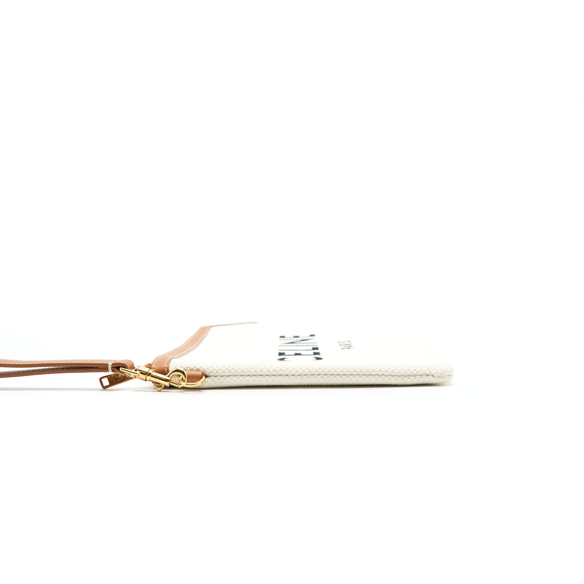 CELINE LOGO ZIP SMALL CANVAS POUCH WITH STRAP