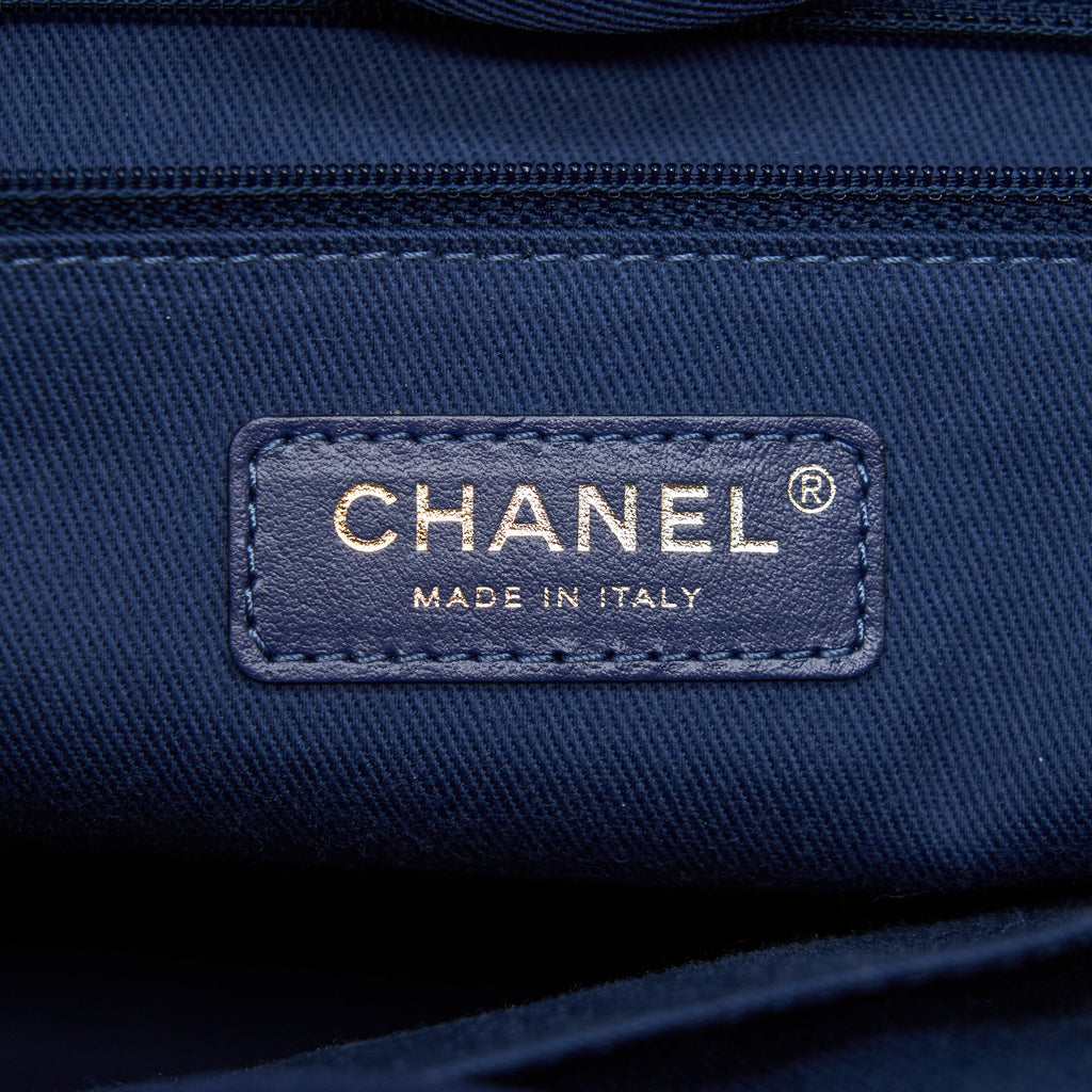 CHANEL DEAUVILLE TOTE BAG CANVAS DARK BLUE GHW