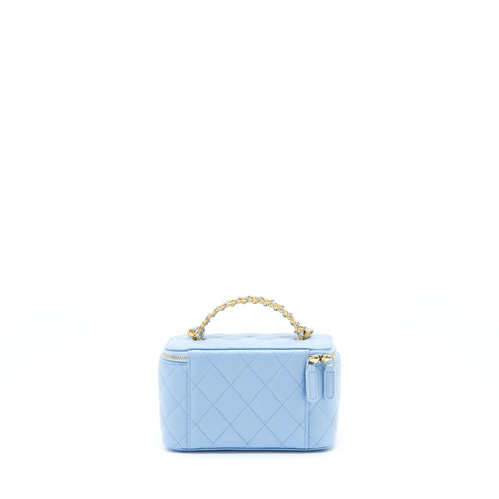 CHANEL 22S LETTER HANDLE LONG VANITY WITH CHAIN CAVIAR BLUE GHW