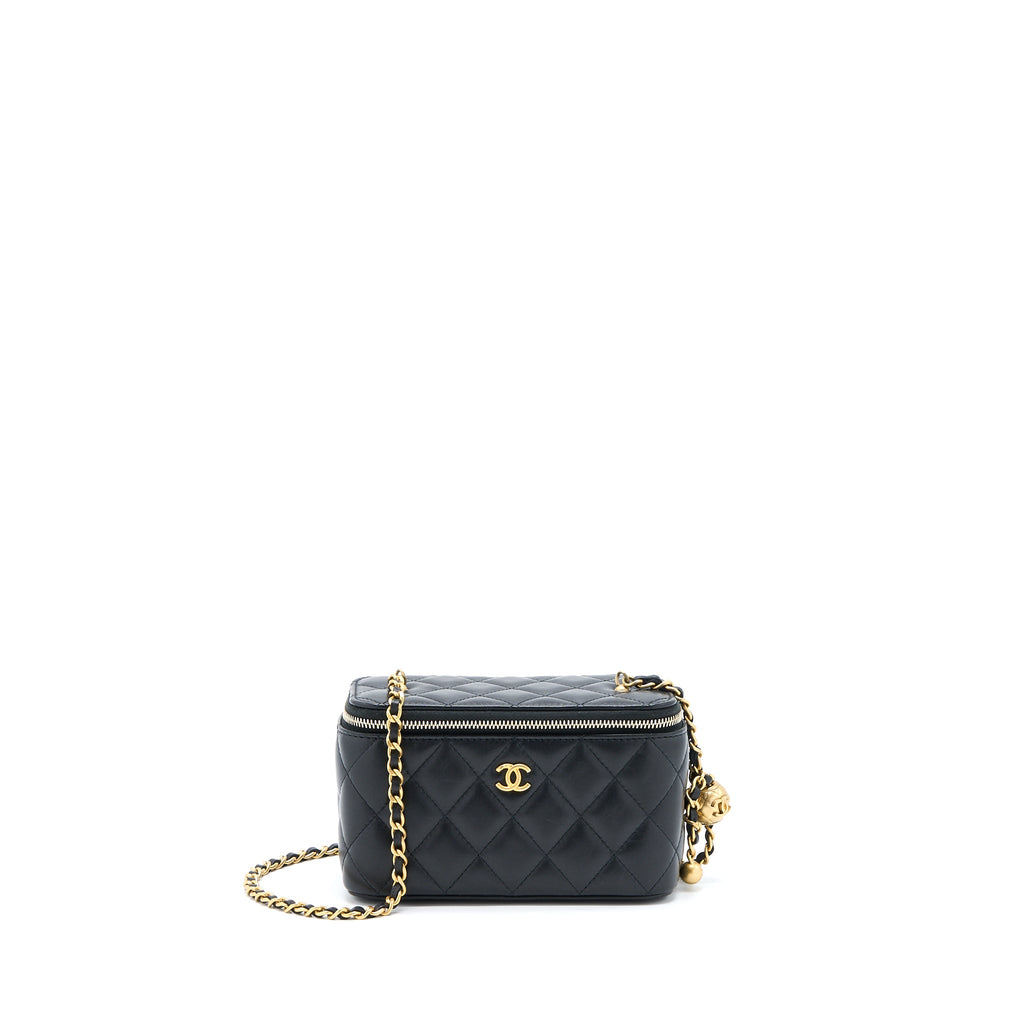 CHANEL PEAR CRUSH LONG VANITY WITH CHAIN LAMBSKIN BLACK GHW