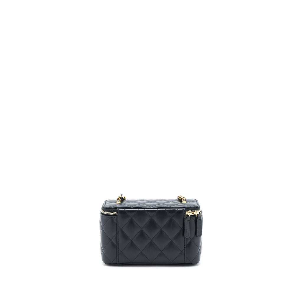 CHANEL PEAR CRUSH LONG VANITY WITH CHAIN LAMBSKIN BLACK GHW