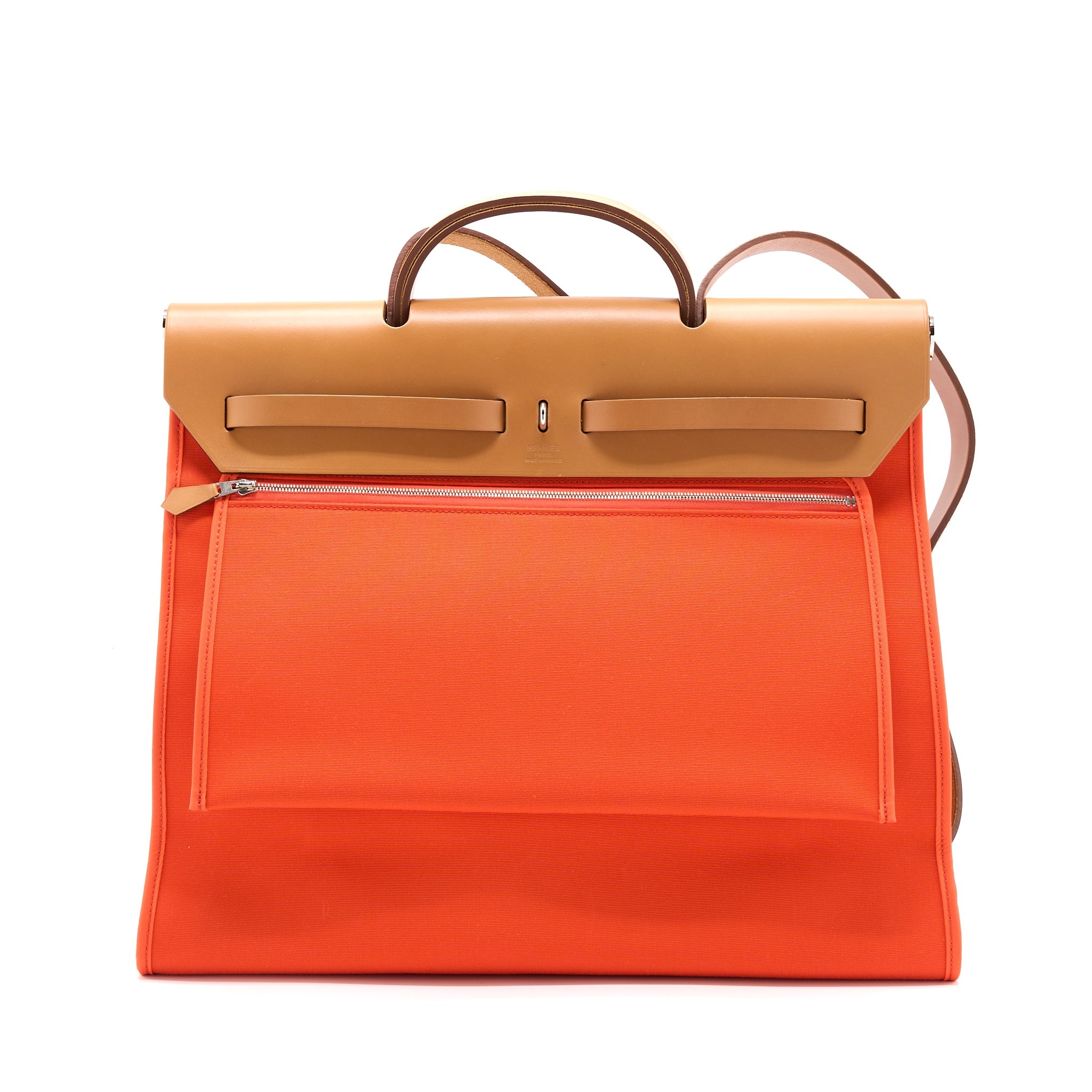 HERMES HERBAG ZIP 39 LEATHER/CANVAS ORANGE SHW