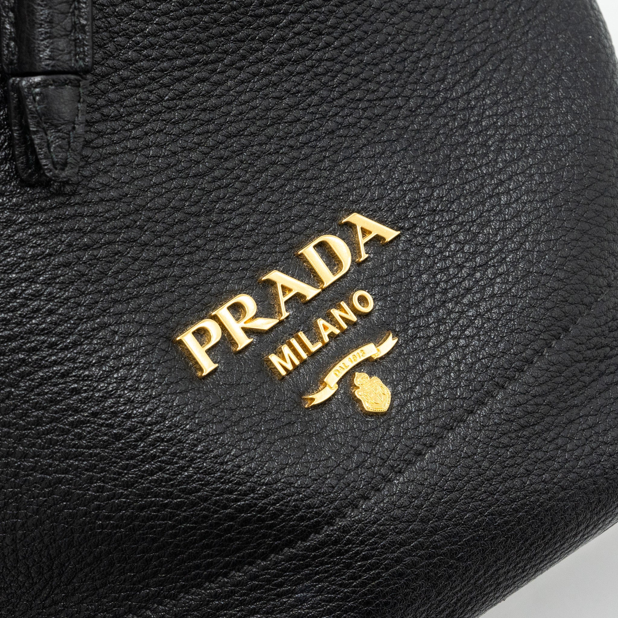 PRADA SECCHIELLO BUCKET BAG GRAINED CALFSKIN BLACK GHW
