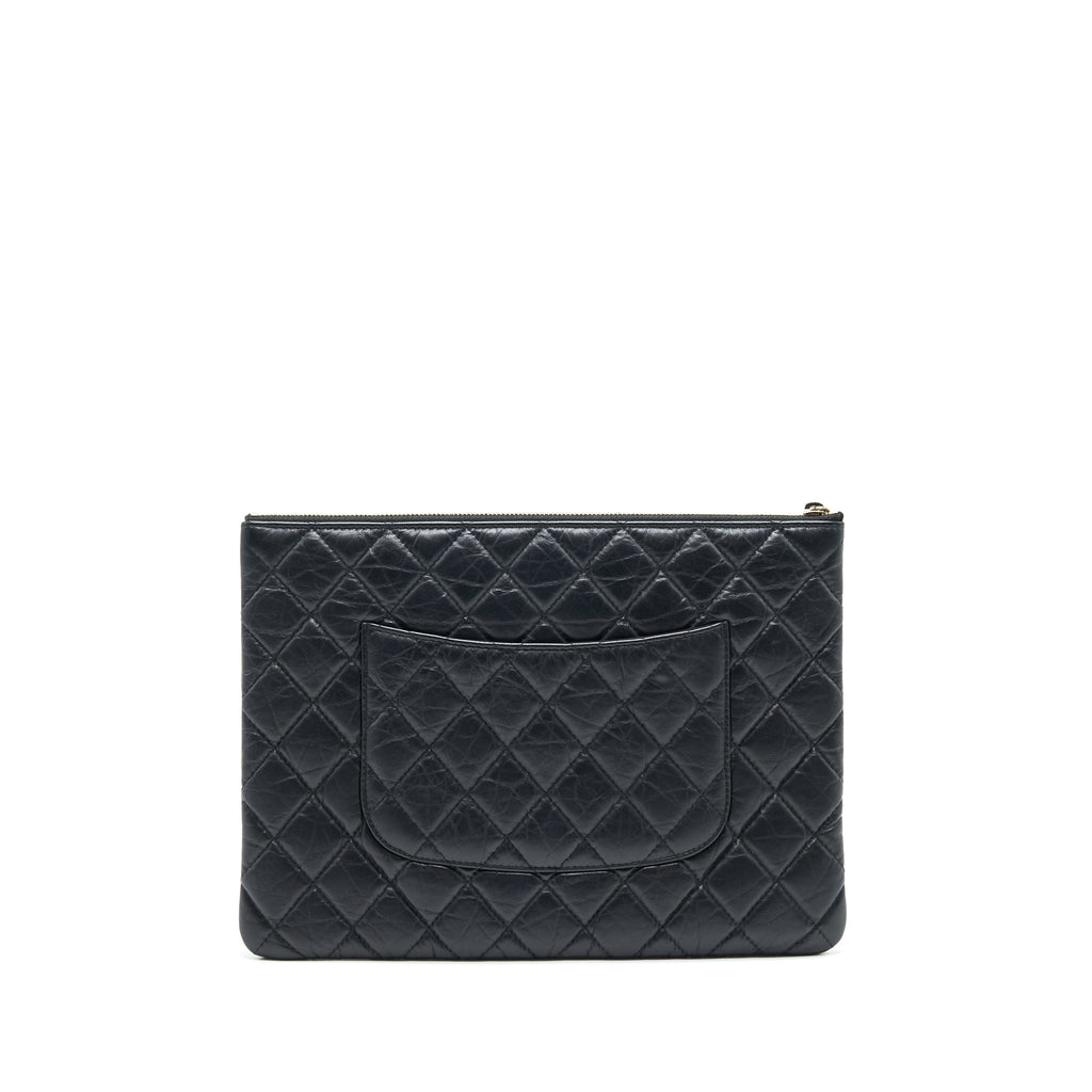 CHANEL 2.55 LEATHER CLUTCH WITH CHARM BLACK GHW