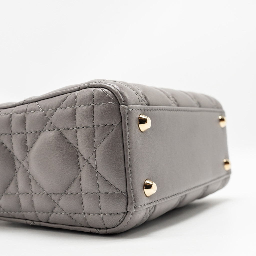 DIOR MINI LADY DIOR LAMBSKIN GREY LGHW