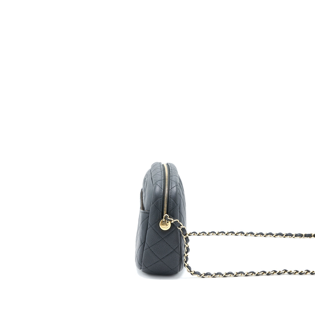 CHANEL LARGE CAMERA BAG GRAINED CALFSKIN DARK GREY LGHW