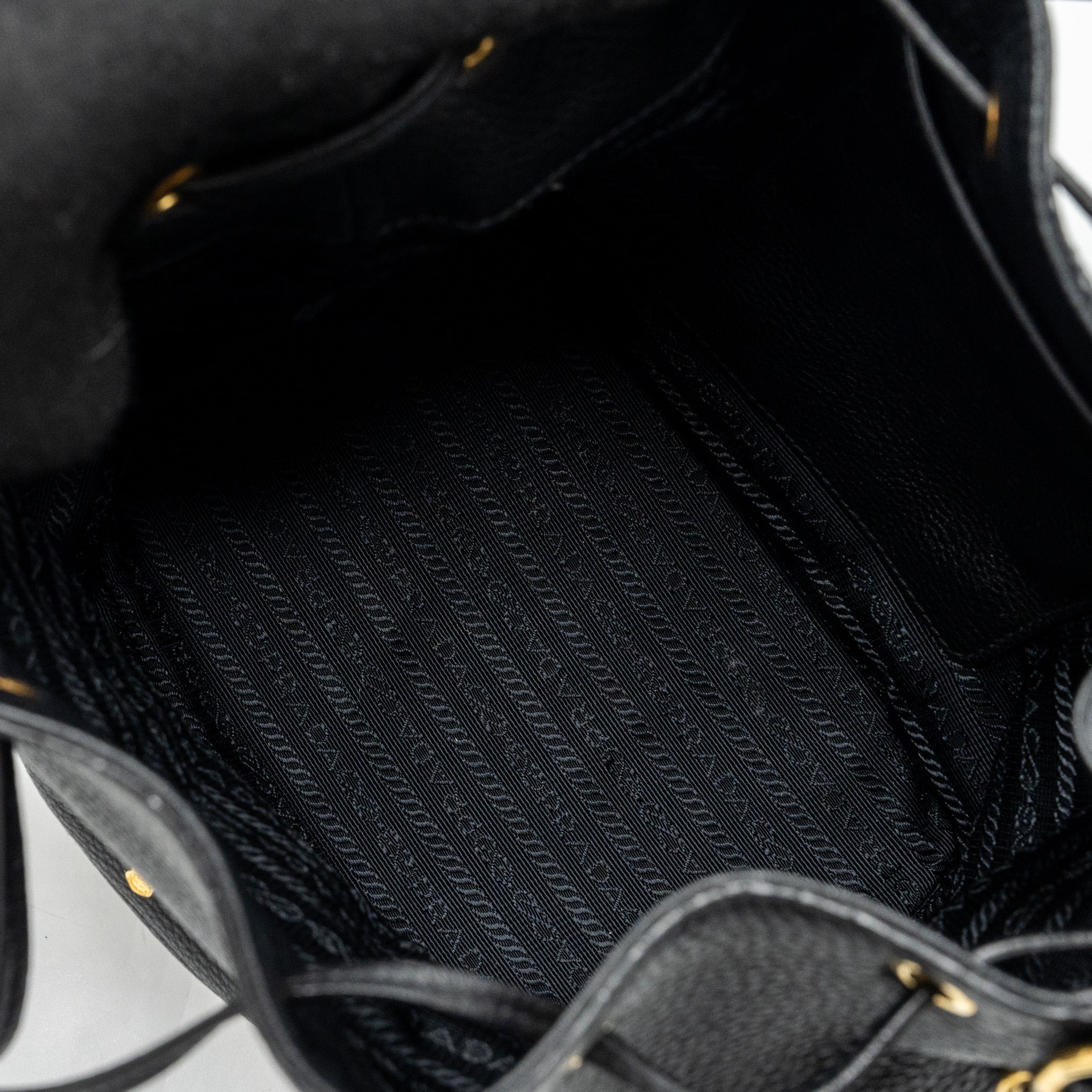 PRADA SECCHIELLO BUCKET BAG GRAINED CALFSKIN BLACK GHW