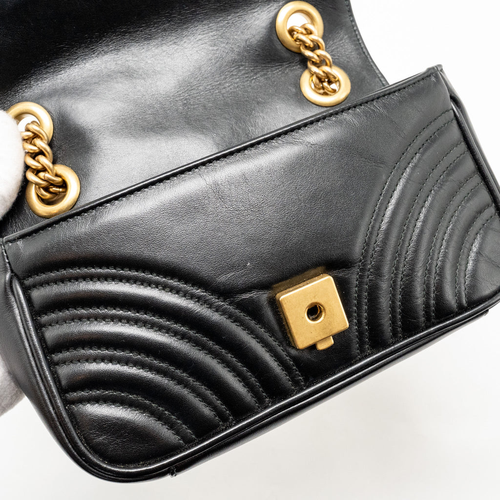 GUCCI SMALL GG MARMONT SHOULDER BAG CALFSKIN BLACK GHW