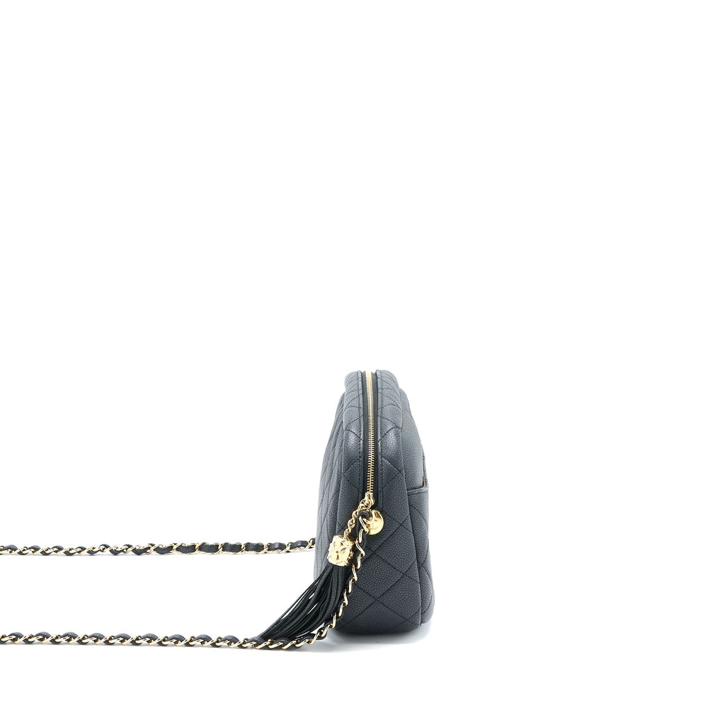 CHANEL LARGE CAMERA BAG GRAINED CALFSKIN DARK GREY LGHW