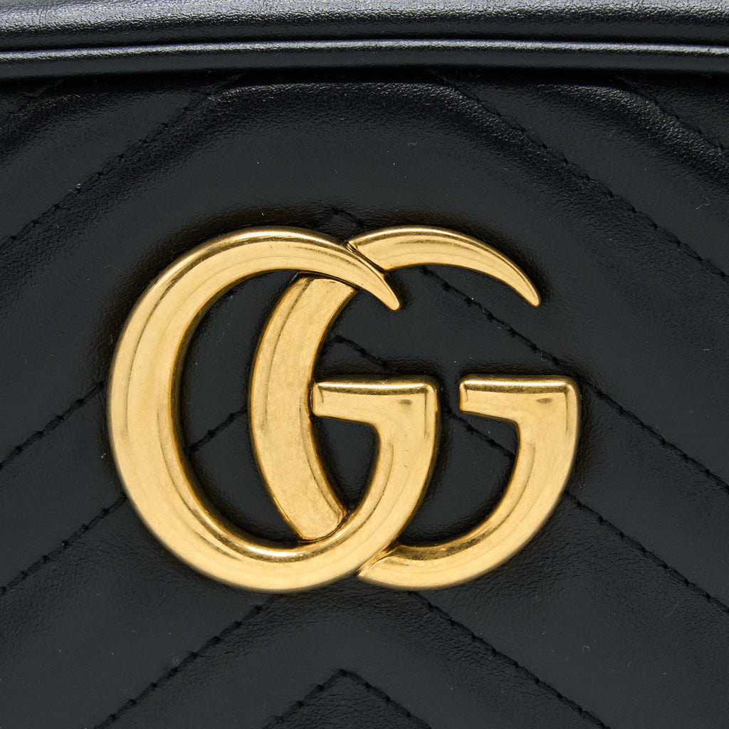 GUCCI GG MARMONT CAMERA SHOULDER BAG CALFSKIN BLACK BRUSHED GHW