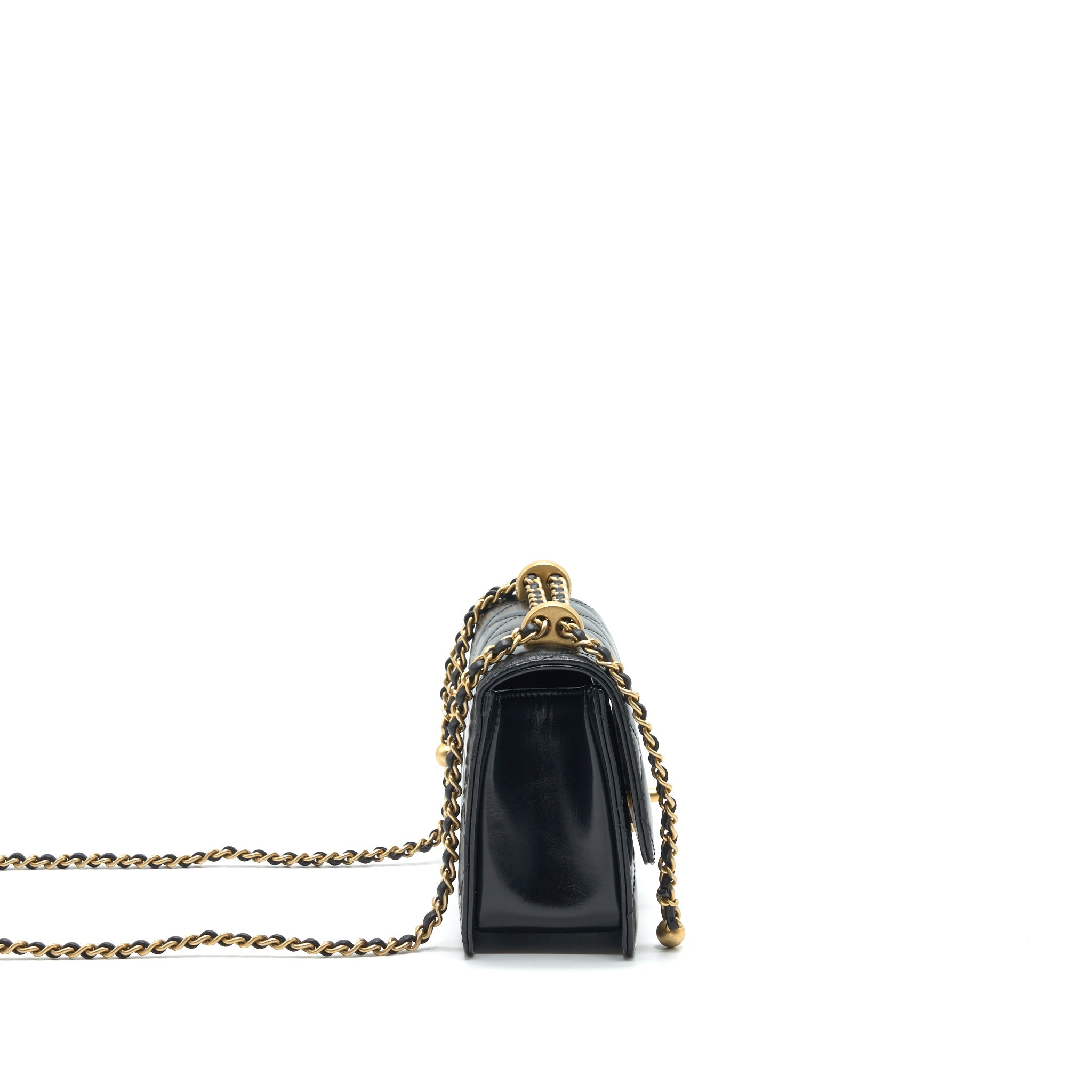 CHANEL 21A GOLD CRUSH MINI FLAP BAG CALFSKIN BLACK GHW