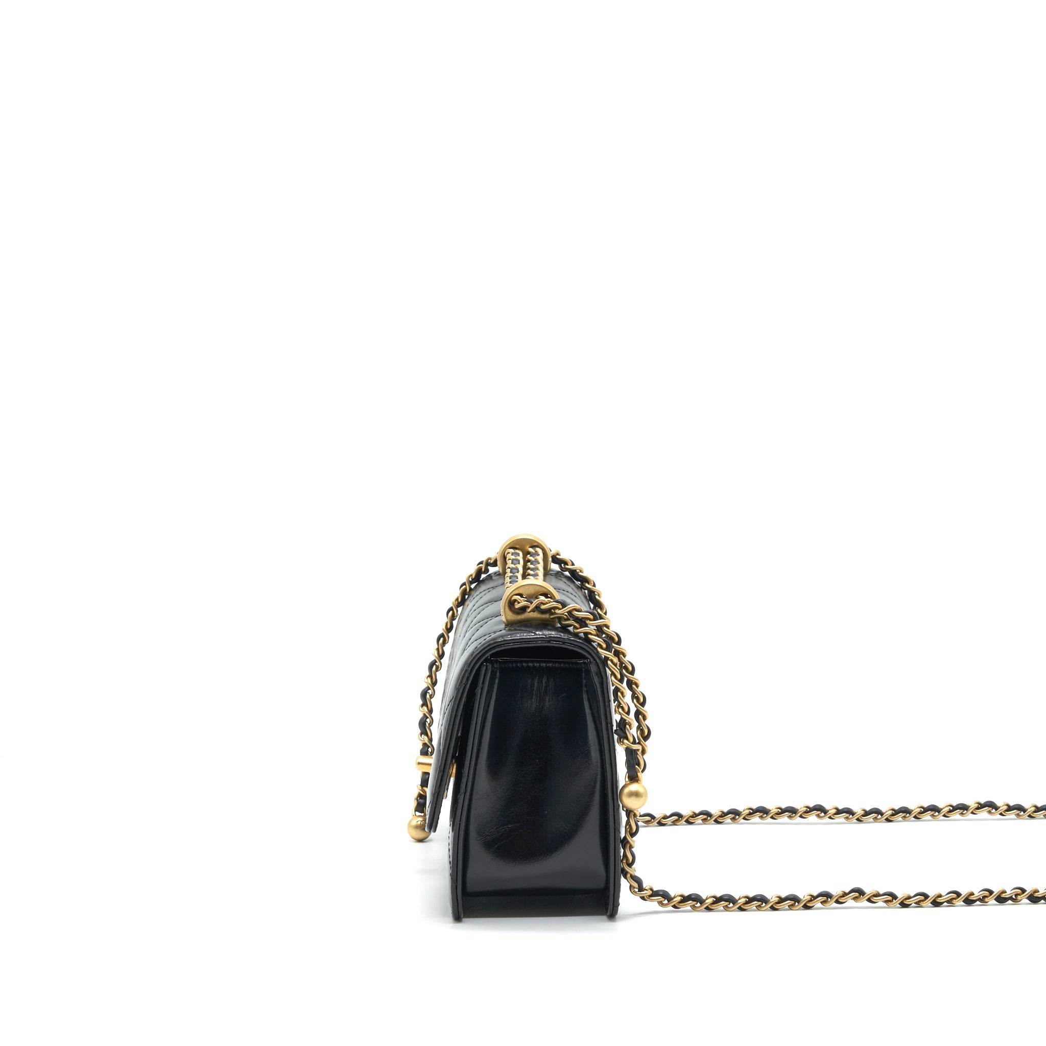 CHANEL 21A GOLD CRUSH MINI FLAP BAG CALFSKIN BLACK GHW
