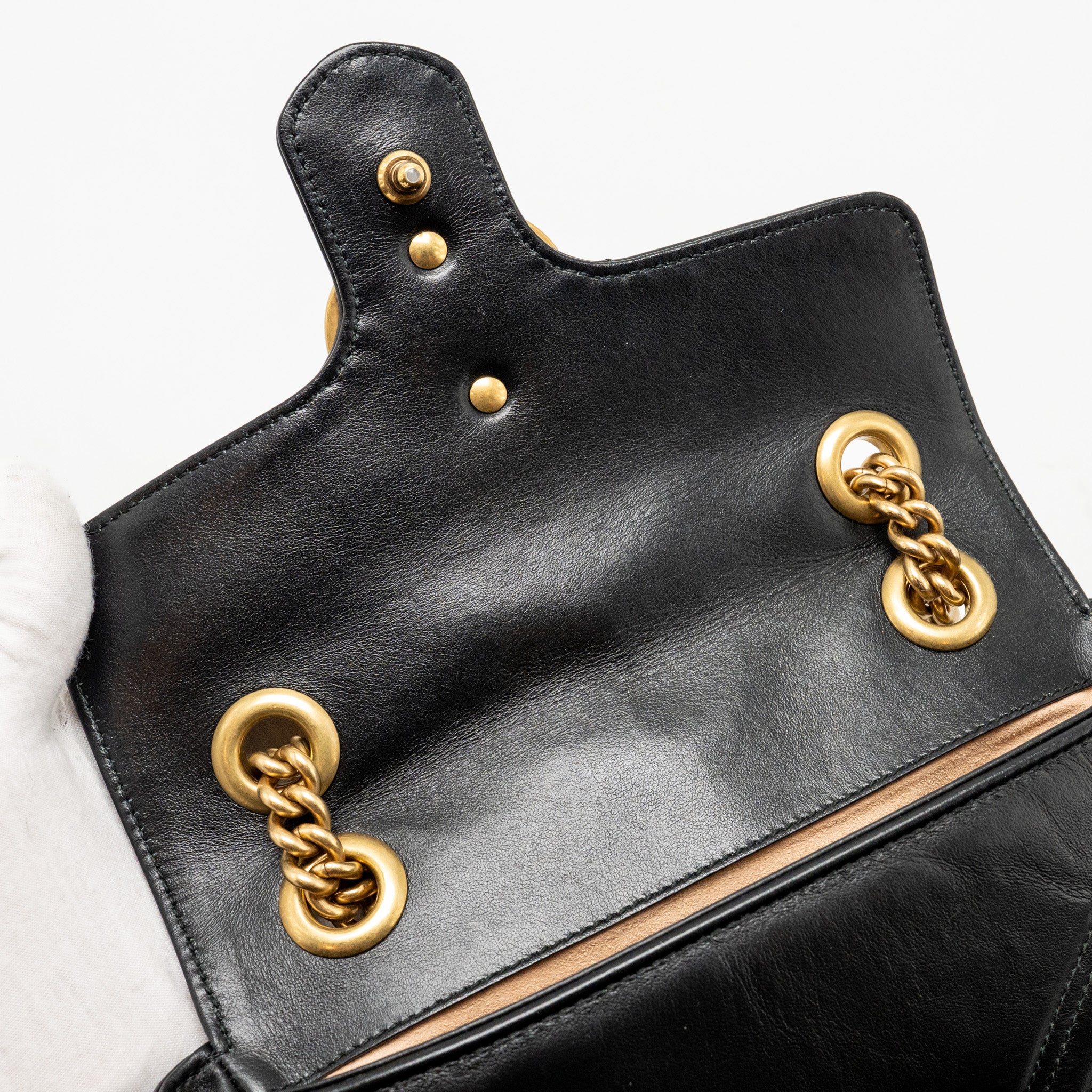 GUCCI SMALL GG MARMONT SHOULDER BAG CALFSKIN BLACK GHW