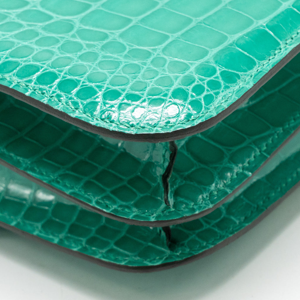 HERMES MINI CONSTANCE SHINY ALLIGATOR MISSISSIPPIENSIS VERT JADE GHW