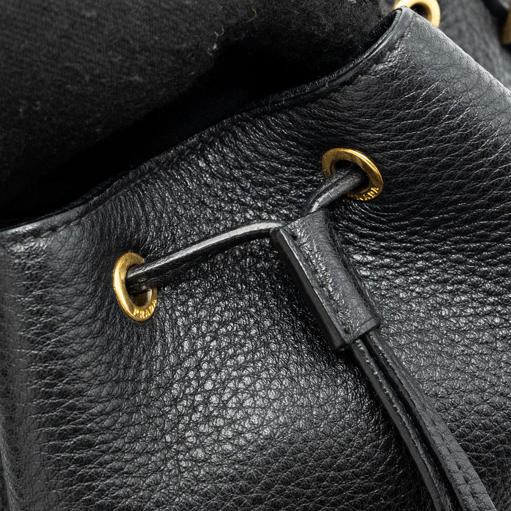 PRADA SECCHIELLO BUCKET BAG GRAINED CALFSKIN BLACK GHW