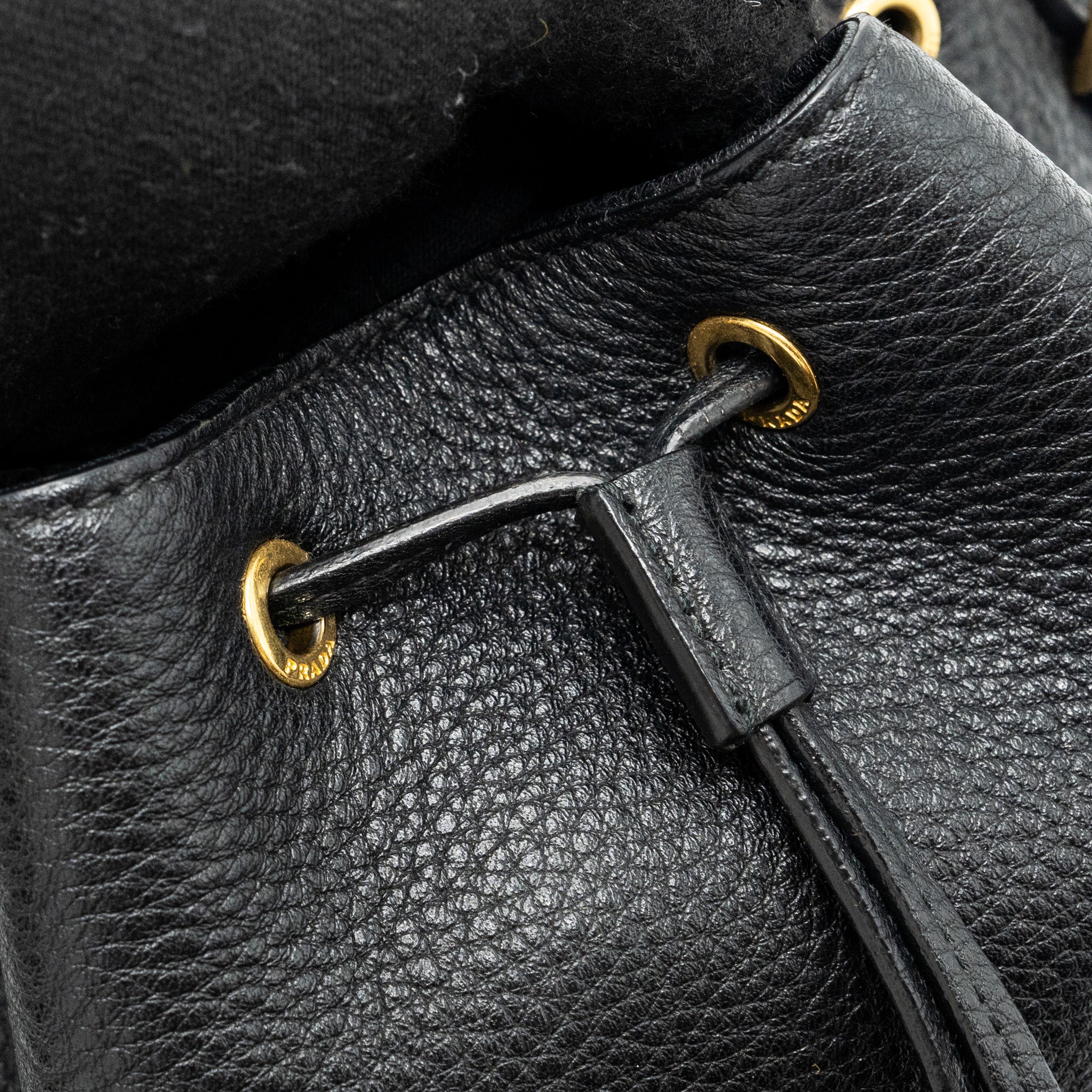 PRADA SECCHIELLO BUCKET BAG GRAINED CALFSKIN BLACK GHW