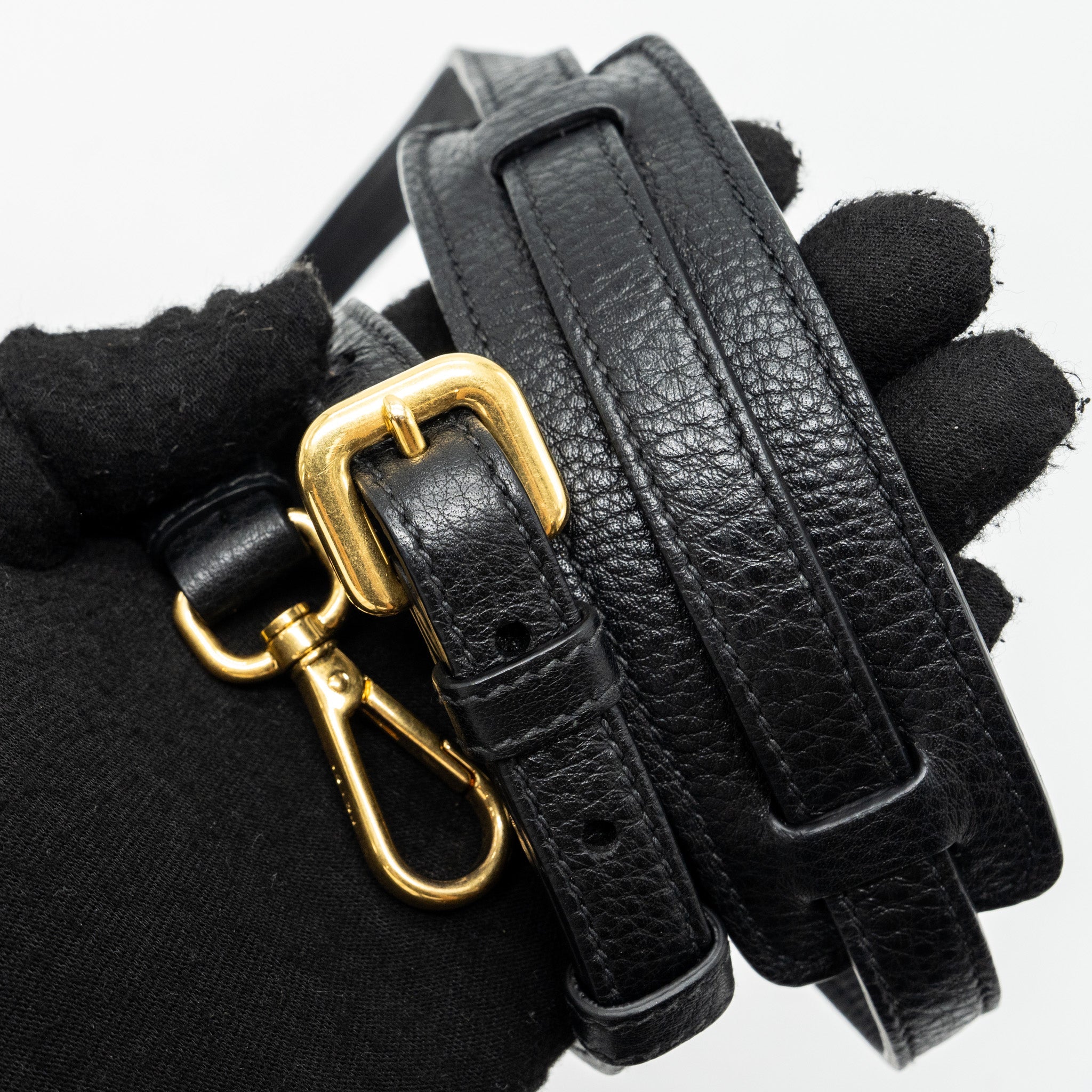 PRADA SECCHIELLO BUCKET BAG GRAINED CALFSKIN BLACK GHW