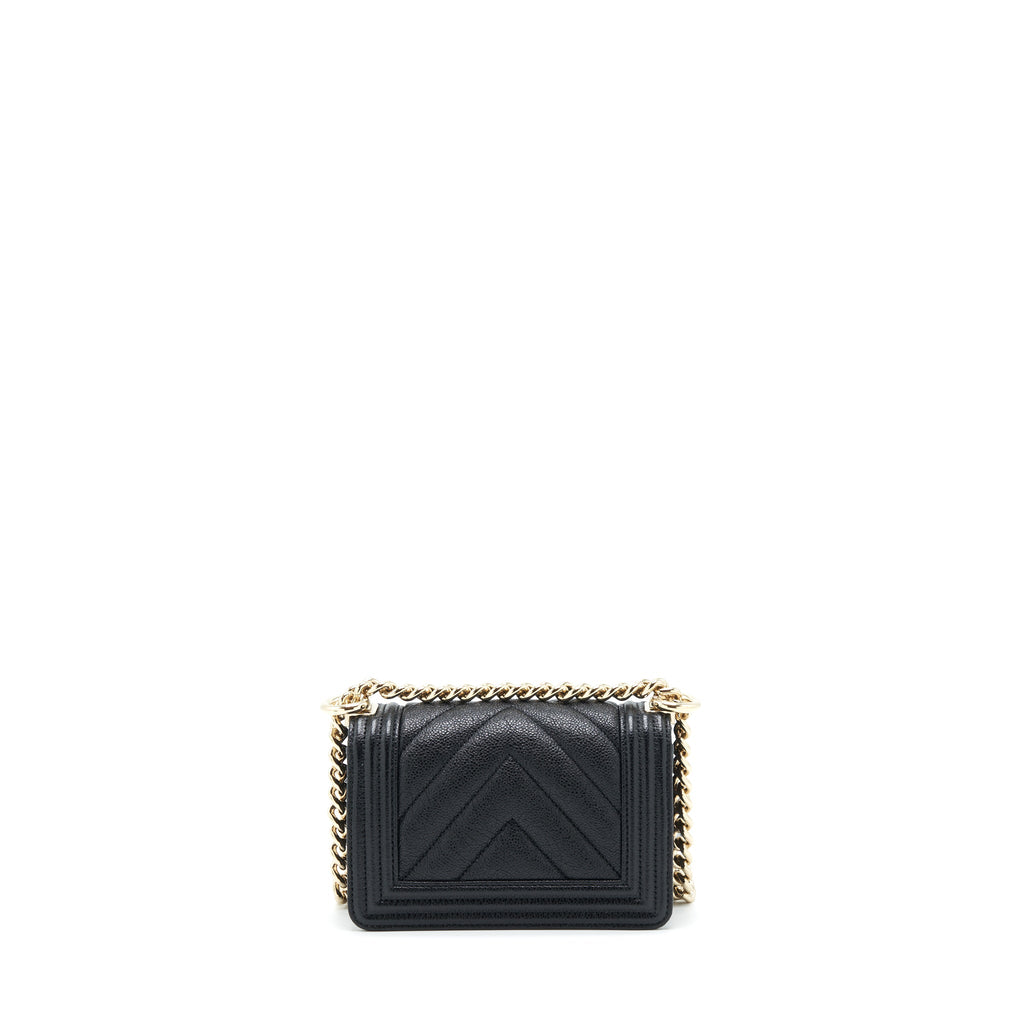 CHANEL MINI CHEVRON BOY BAG GRAINED CALFSKIN BLACK LGHW