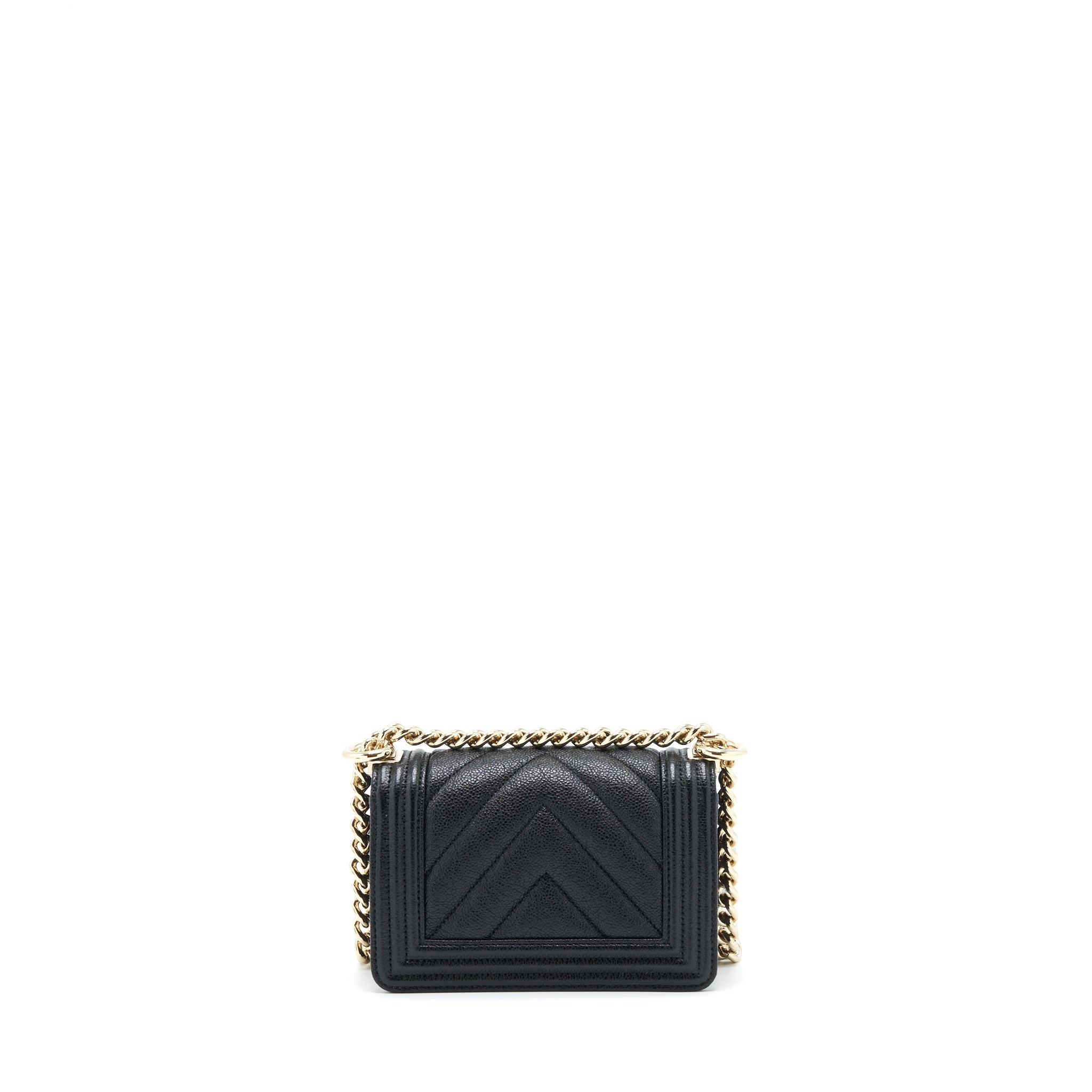 CHANEL MINI CHEVRON BOY BAG GRAINED CALFSKIN BLACK LGHW