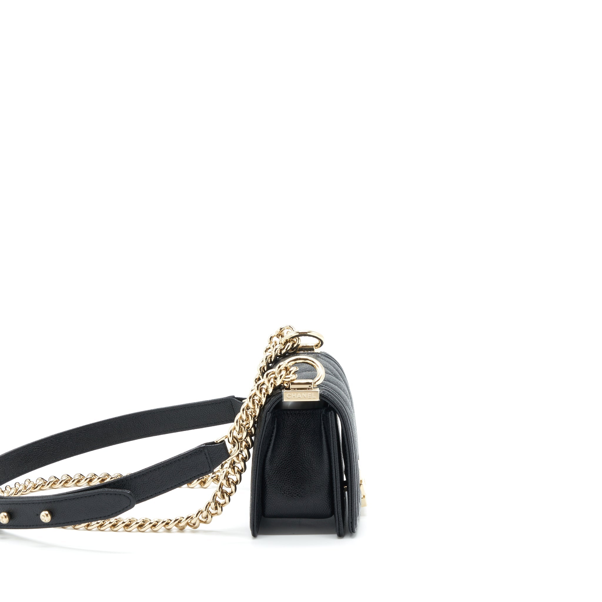 CHANEL MINI CHEVRON BOY BAG GRAINED CALFSKIN BLACK LGHW