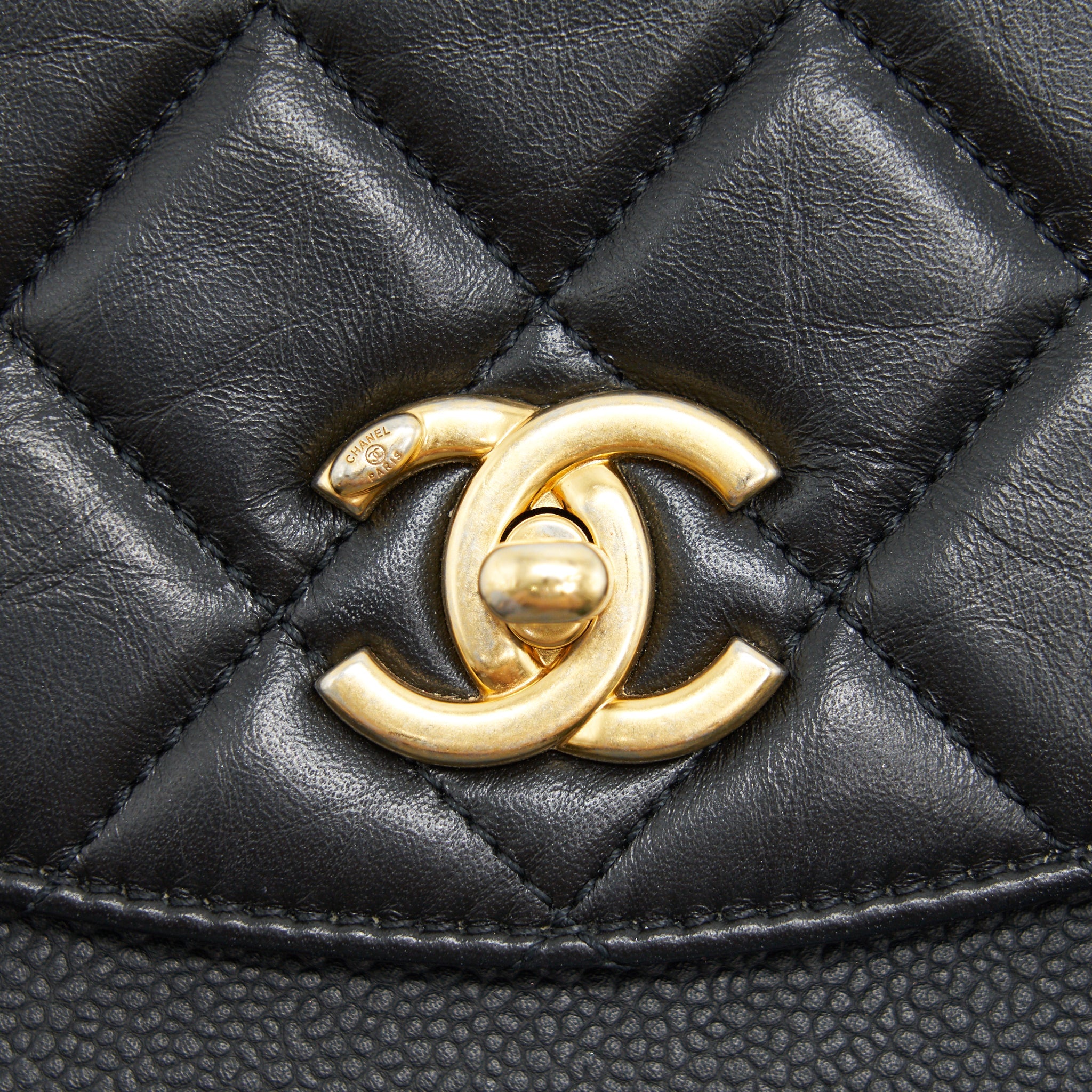 CHANEL QUILTED CALFSKIN AND CAVIAR FLAP BAG BLACK GHW