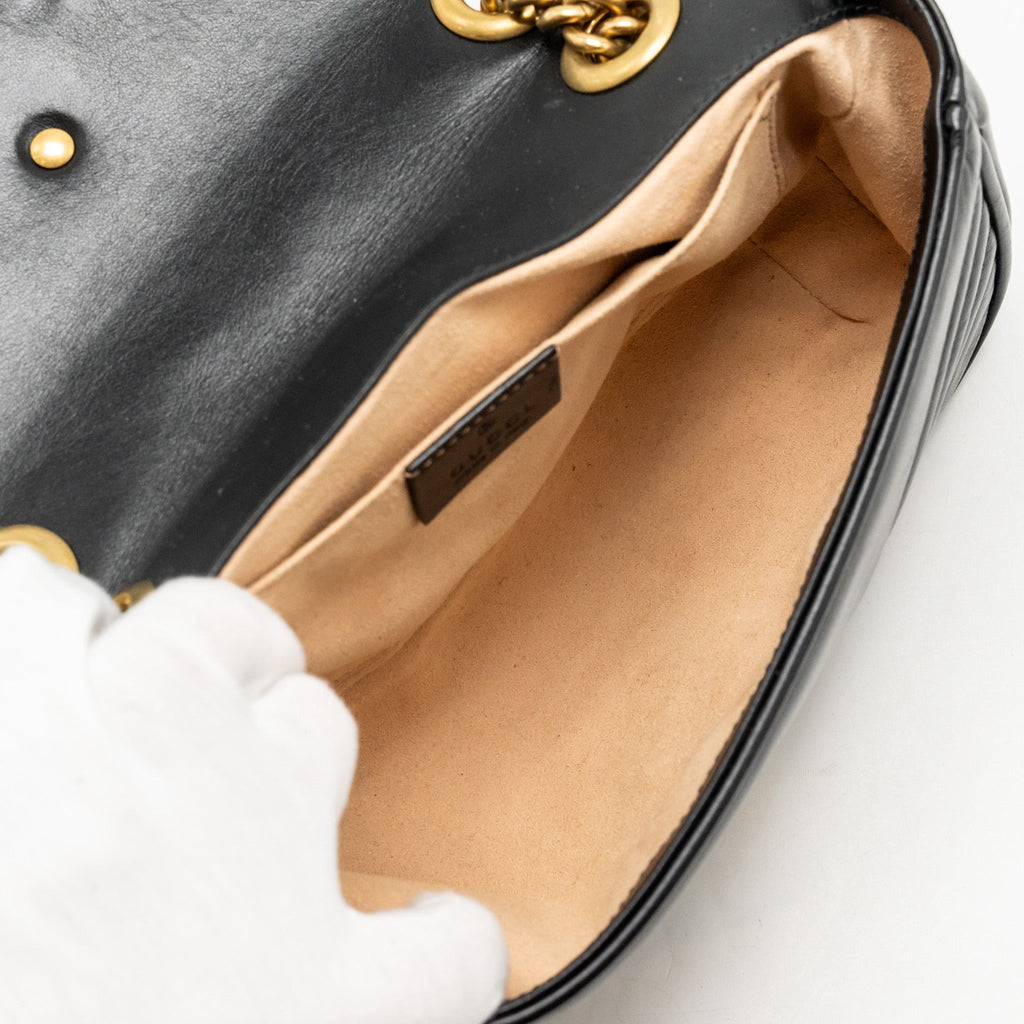 GUCCI SMALL GG MARMONT SHOULDER BAG CALFSKIN BLACK GHW