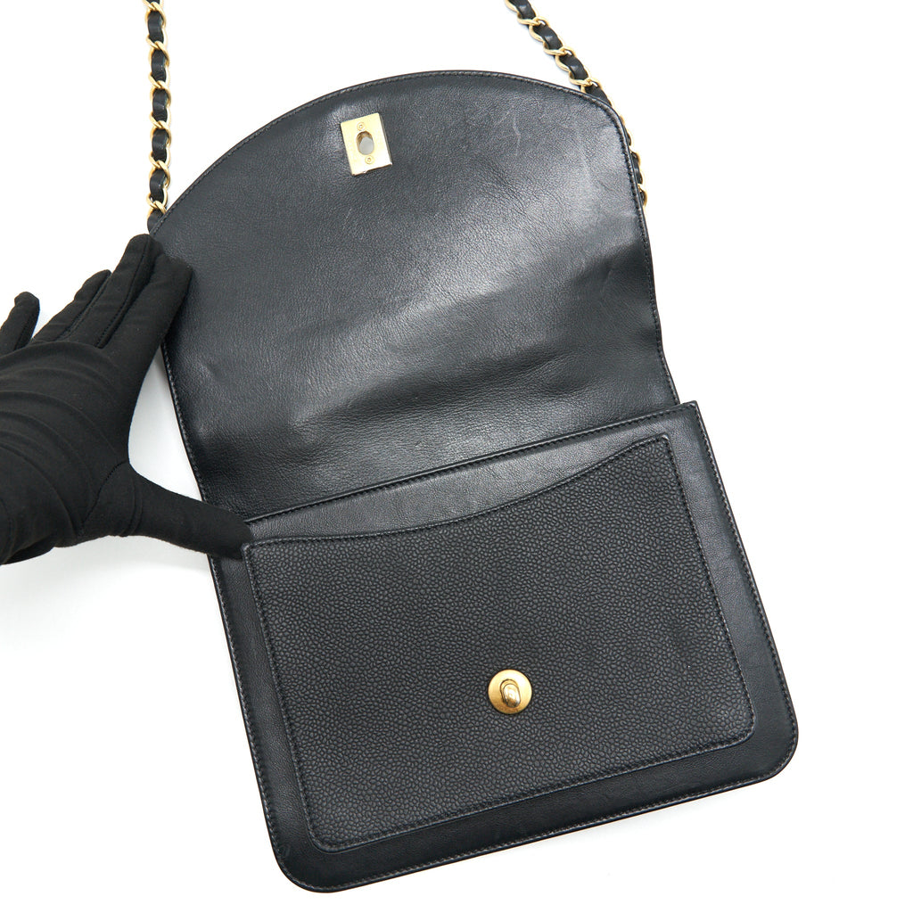 CHANEL QUILTED CALFSKIN AND CAVIAR FLAP BAG BLACK GHW