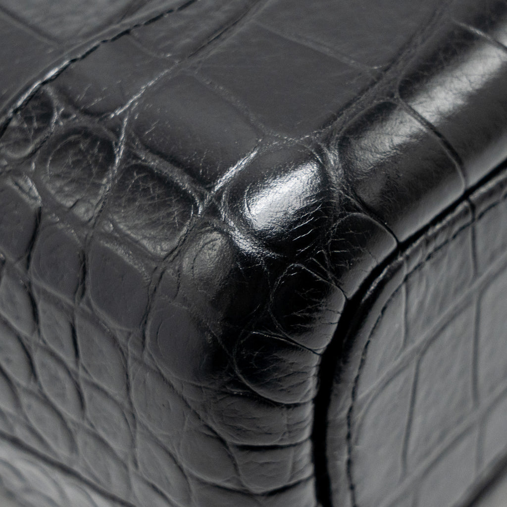 CHANEL SMALL GABRIELLE HOBO BAG WITH TOP HANDLE CROC-EMBOSSED CALFSKIN BLACK MULTICOLOURED HARDWARE