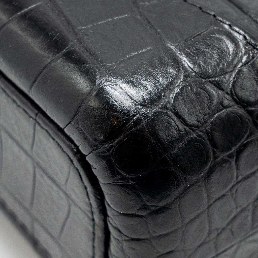 CHANEL SMALL GABRIELLE HOBO BAG WITH TOP HANDLE CROC-EMBOSSED CALFSKIN BLACK MULTICOLOURED HARDWARE
