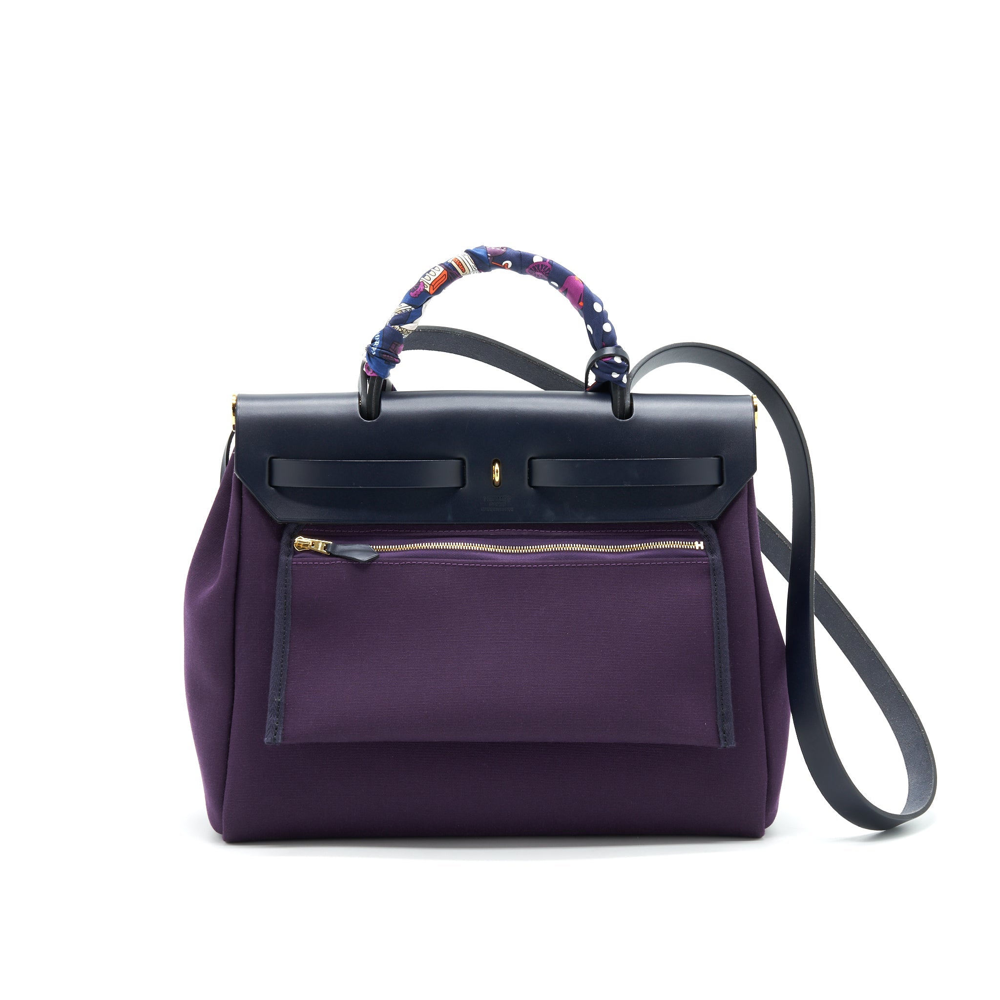 HERMES HERBAG ZIP 31 RETOURNE BAG, CASSIE/ BLEU INDIGO WITH AN EXTRA TWILLY