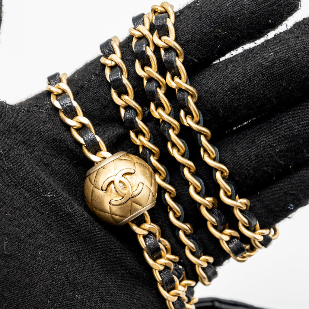 CHANEL PEARL CRUSH WALLET ON CHAIN LAMBSKIN BLACK GHW