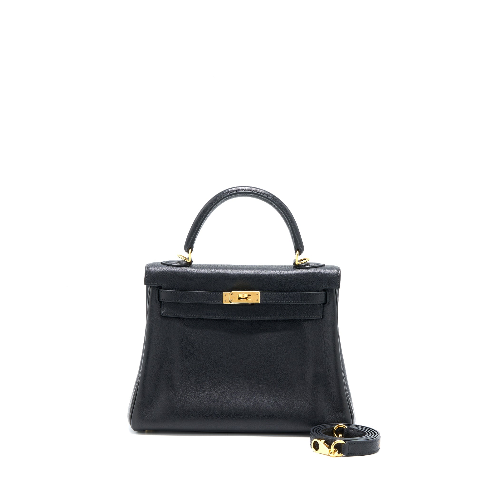 HERMES VINTAGE KELLY 25 EVERCOLOR BLACK GHW