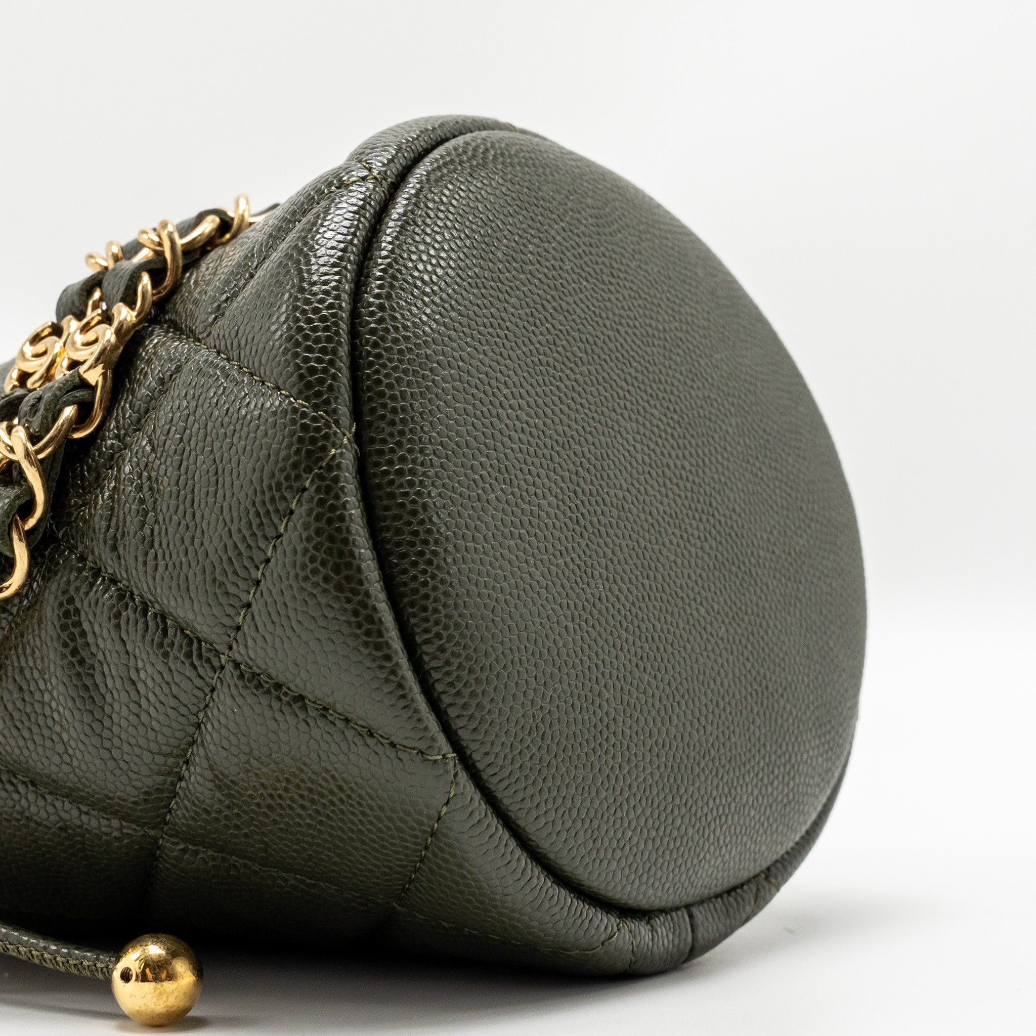 CHANEL MINI BUCKET BAG CAVIAR DARK GREEN GHW (MICROCHIP)